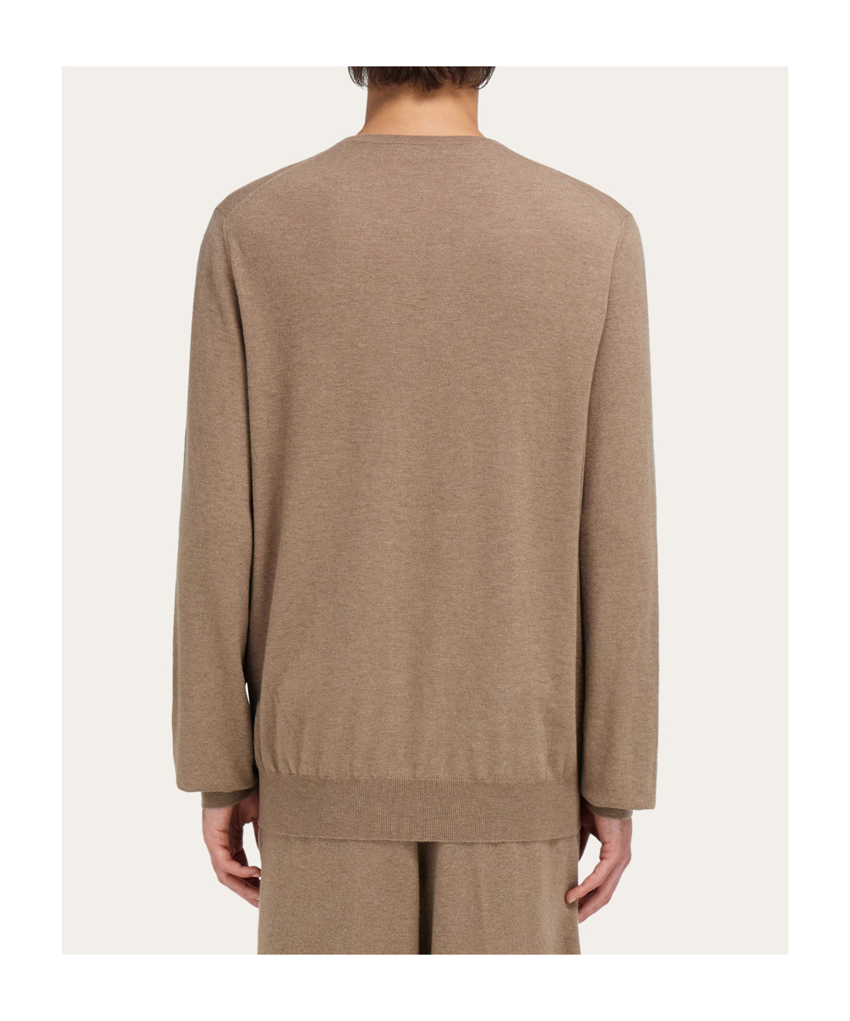 Ferragamo V-neck Sweater With Pocket Detail In Brown
