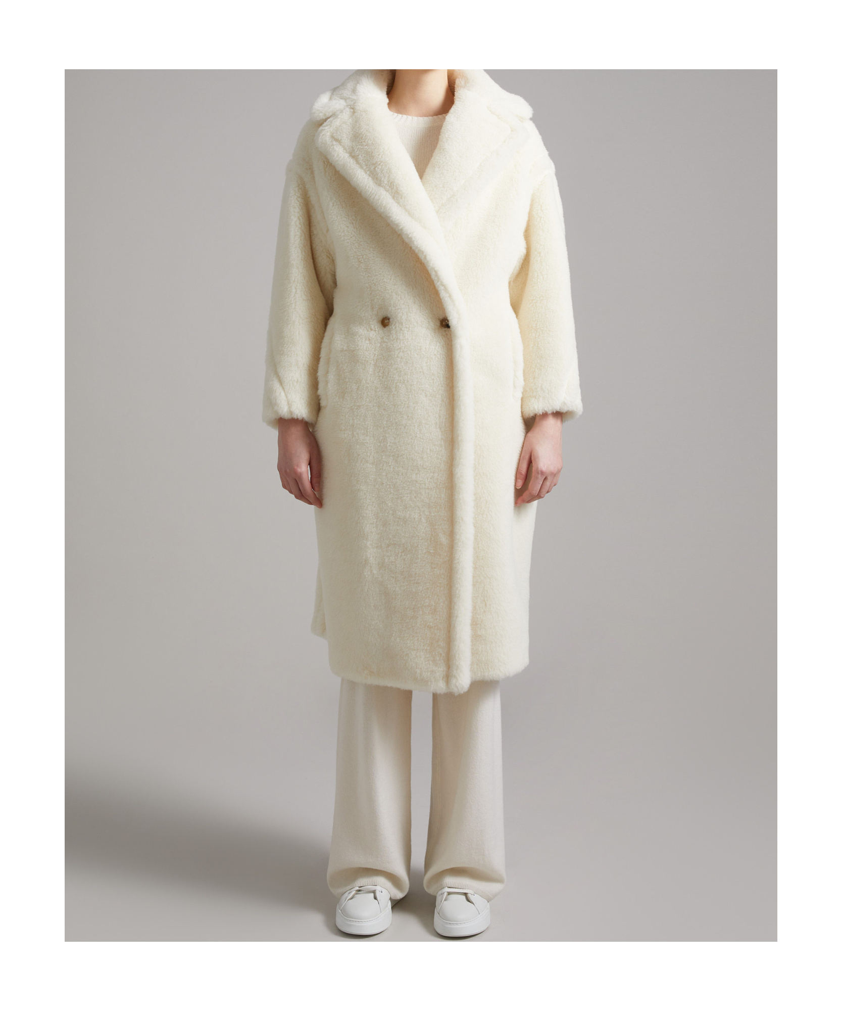 Max Mara Teddy Bear Icon Double-breasted Coat In White