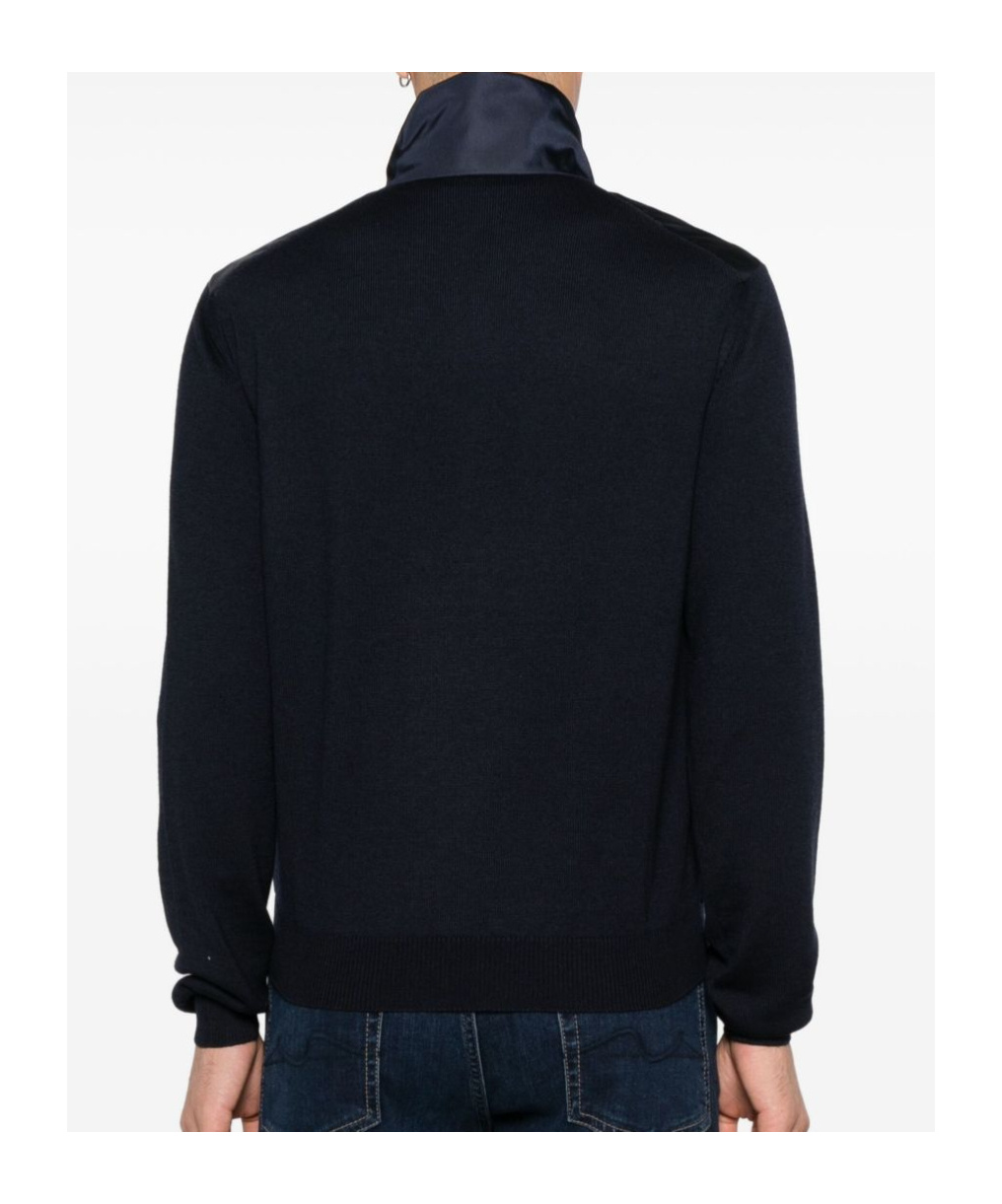Prada Superfine Wool Zipper Cardigan In Blue