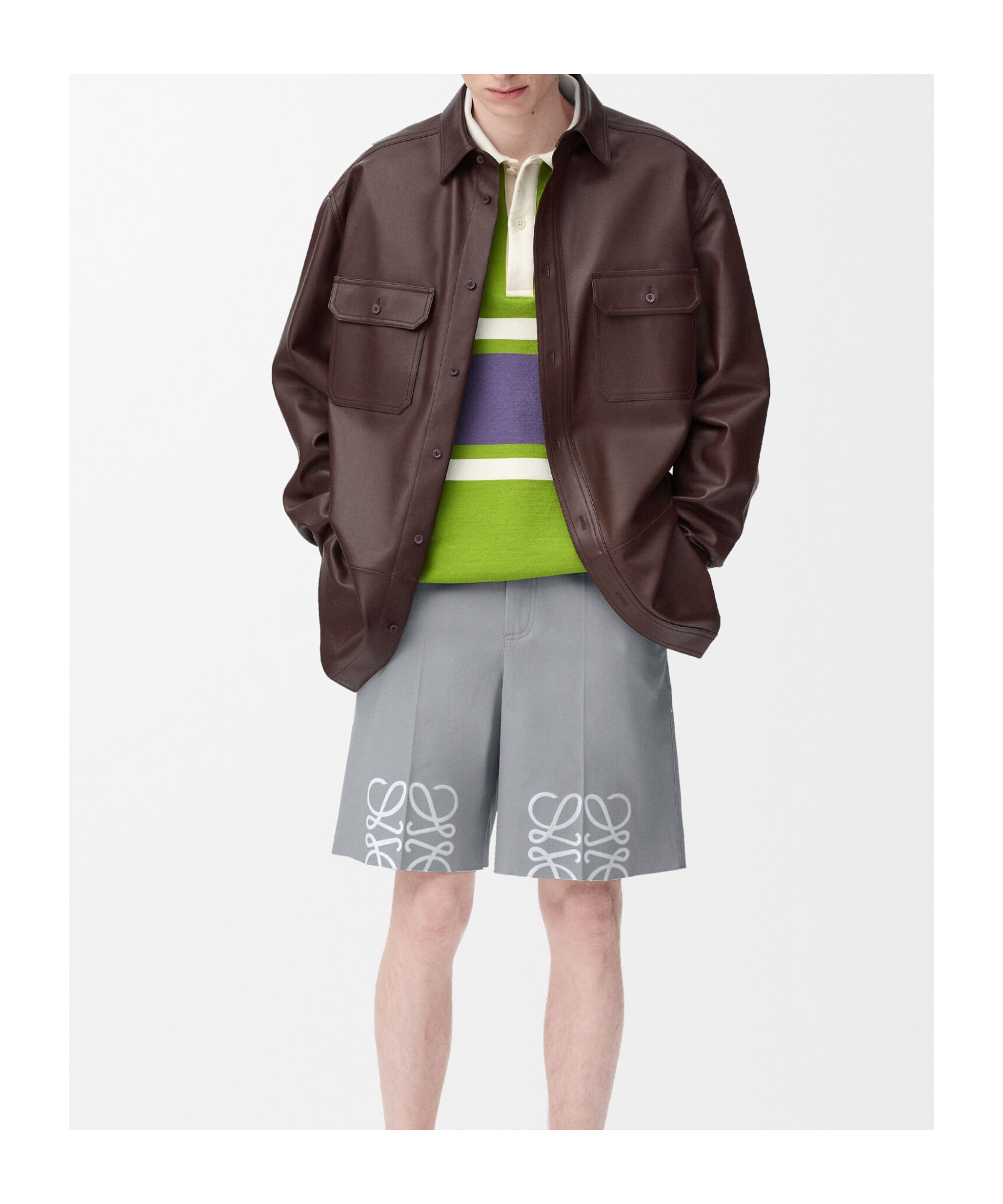 Loewe Overshirt In Nappa Lambskin In Brown
