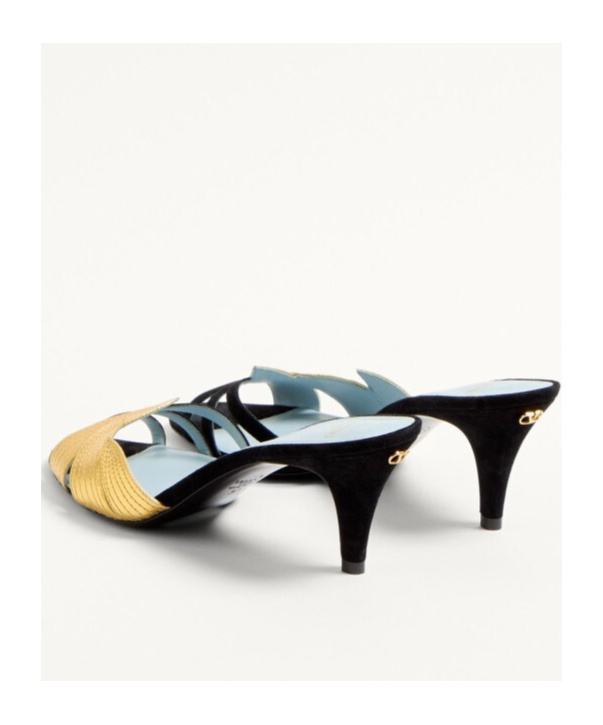 Valentino Foliefoliage 65 Suede Sandal In Black/gold