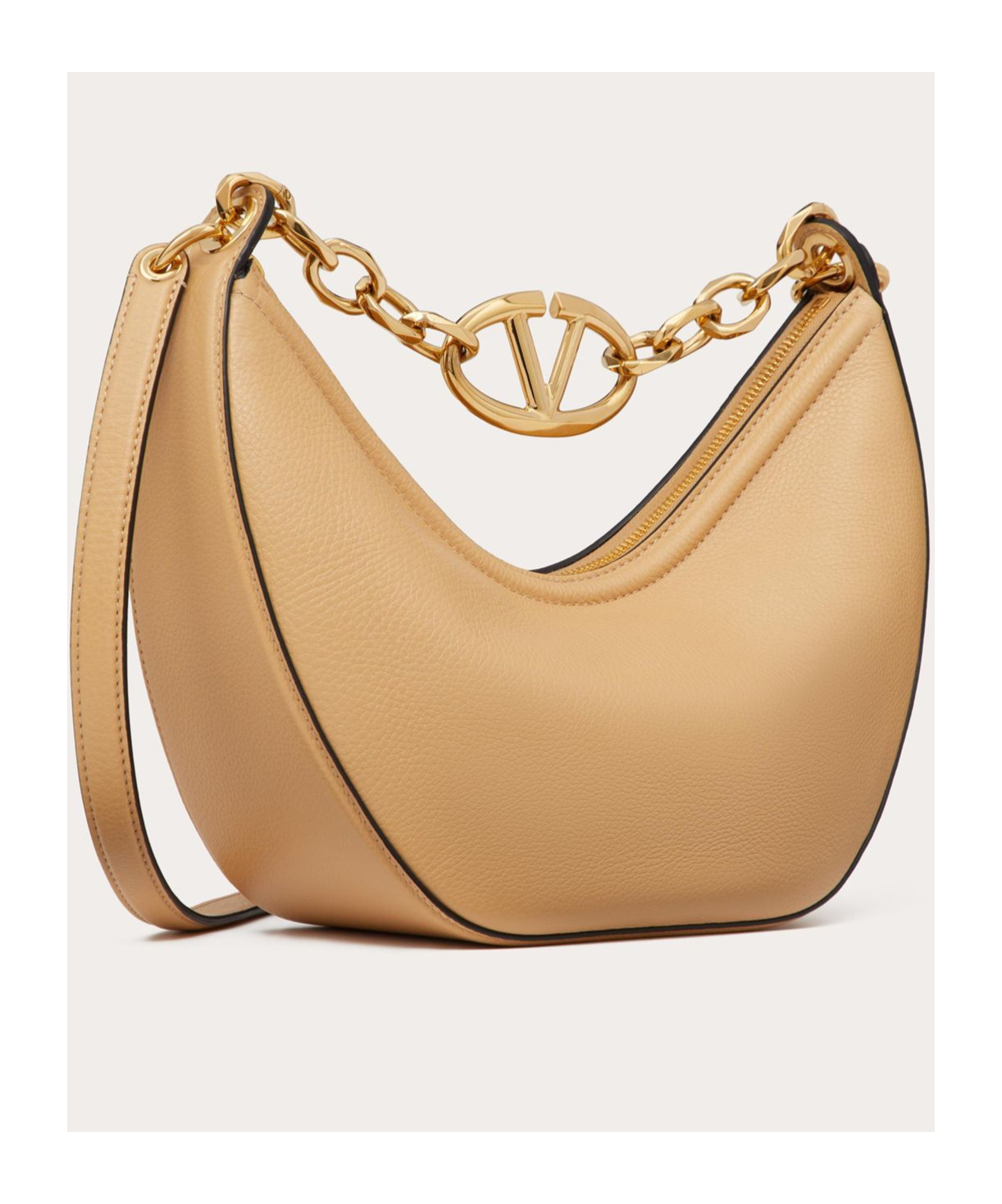 VALENTINO GARAVANI SMALL VLOGO MOON HOBO BAG IN GRAINY CALFSKIN WITH CHAIN 