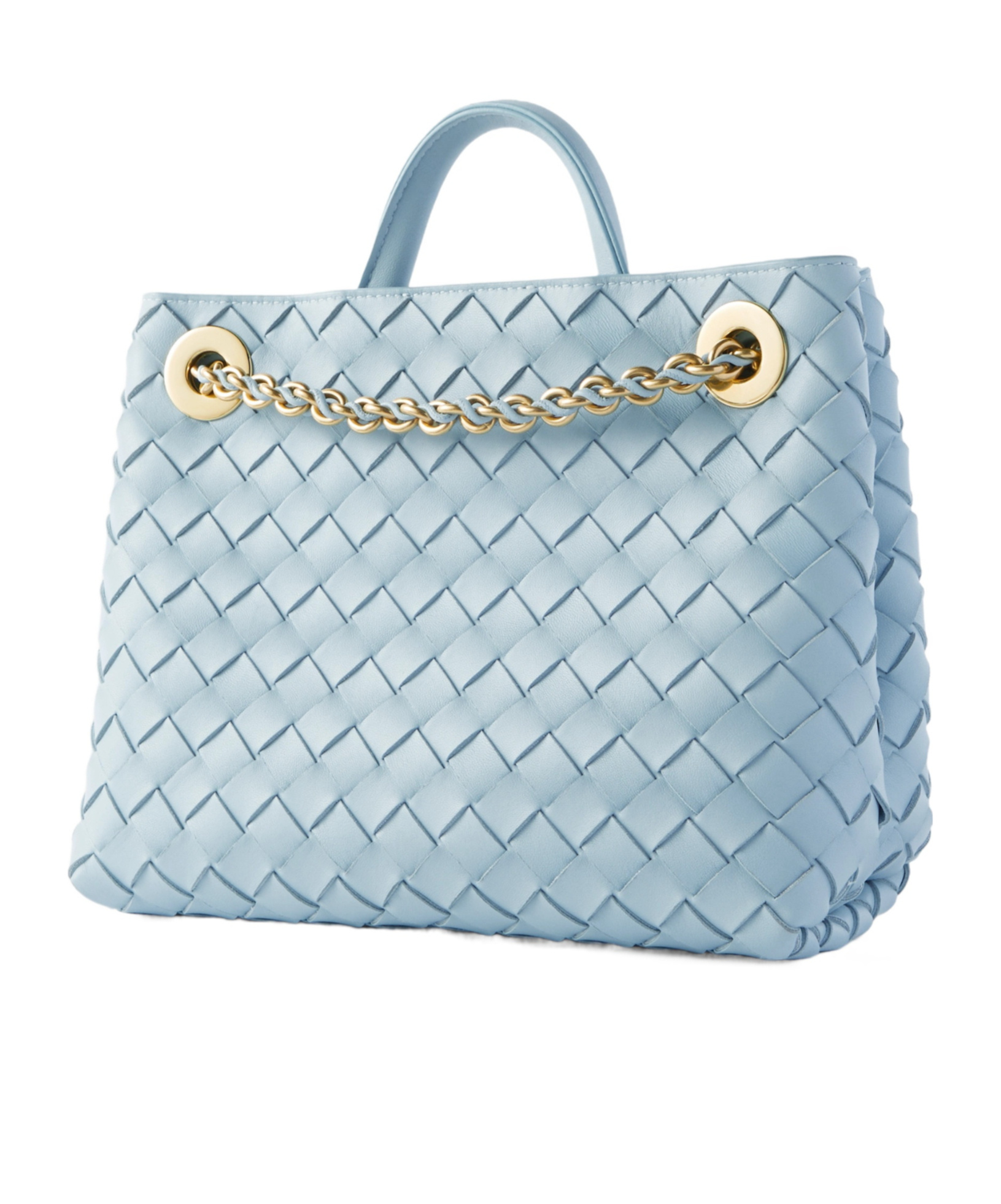 Bottega Veneta Andiamo With Chain Small Intrecciato Leather Shoulder Bag In Blue
