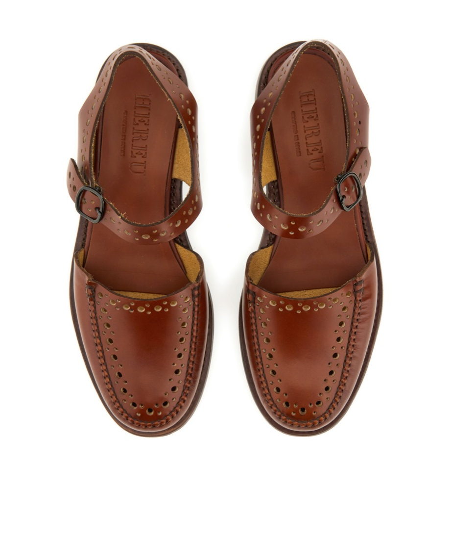 Hereu Picada Perforated Leather Flats In Brown
