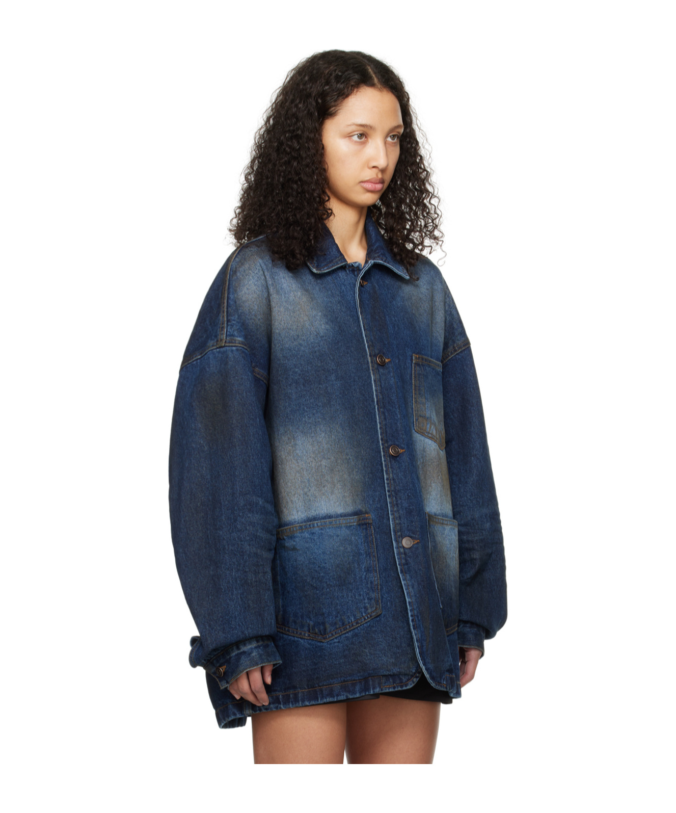 WE11 DONE BUTTON LONG-SLEEVED DENIM COAT 