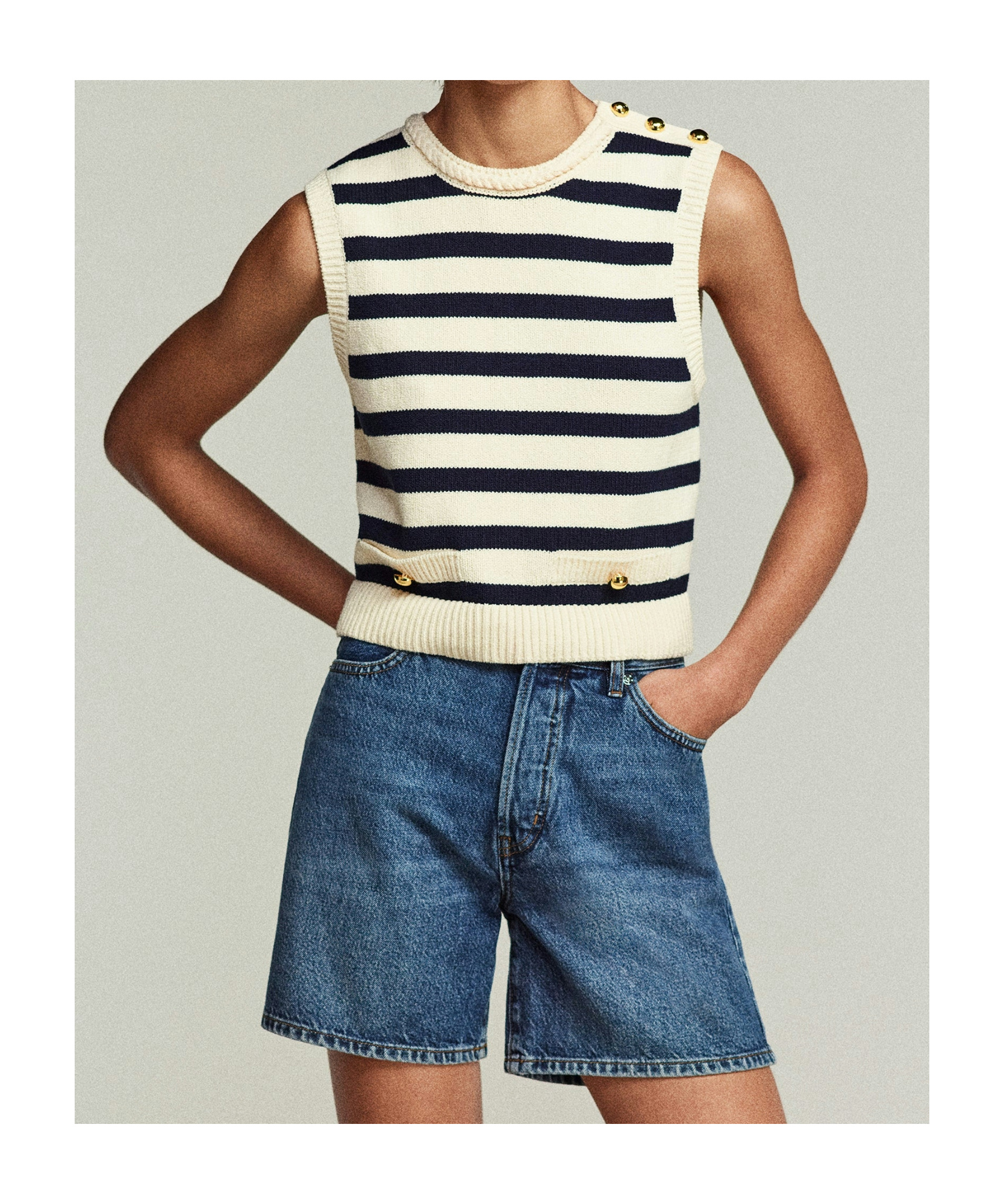 Frame The Harbor Striped-pattern Vest In Neutral