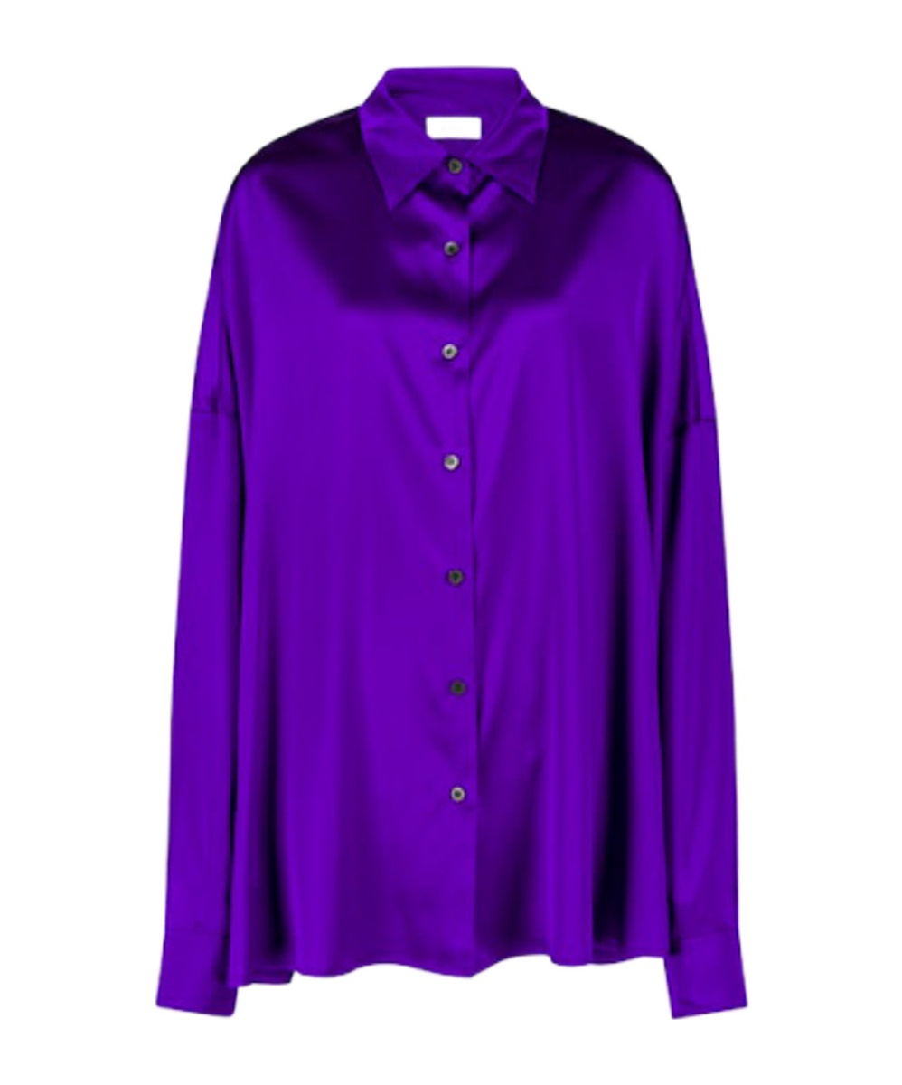Dries Van Noten Long-sleeved Satin Blouse In Purple