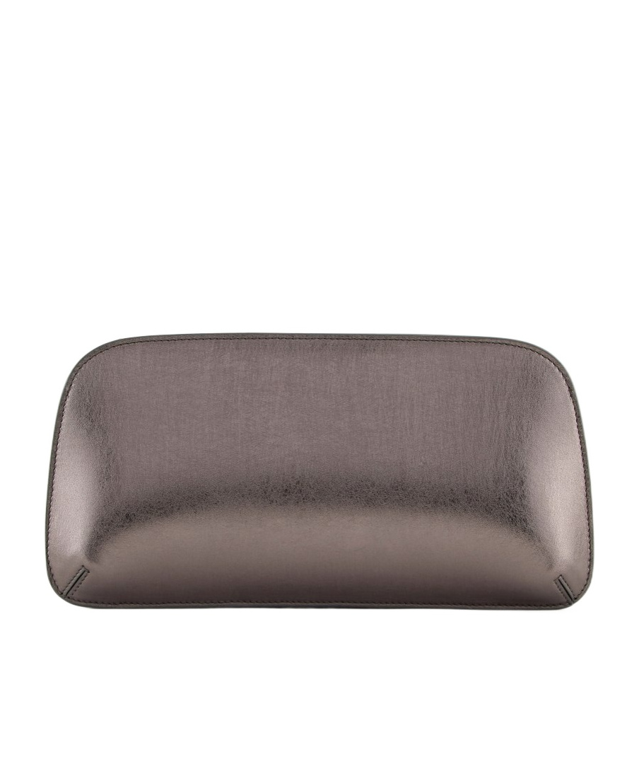 Giorgio Armani Logo Metallic Leather Clutch In Gray