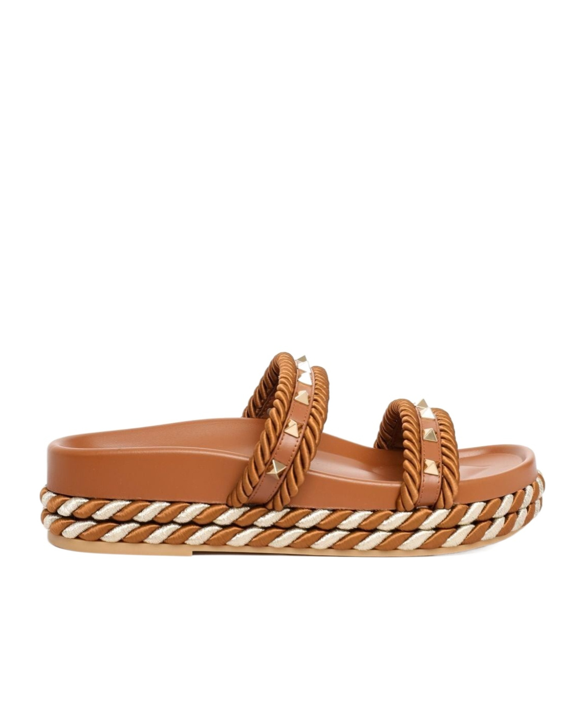 Valentino Garavani Rockstud Platform Slide Sandal In Brown