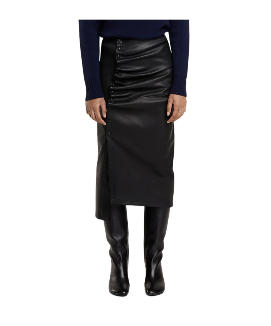 Shop Rabanne Gathered-detail Leather Skirt In Black
