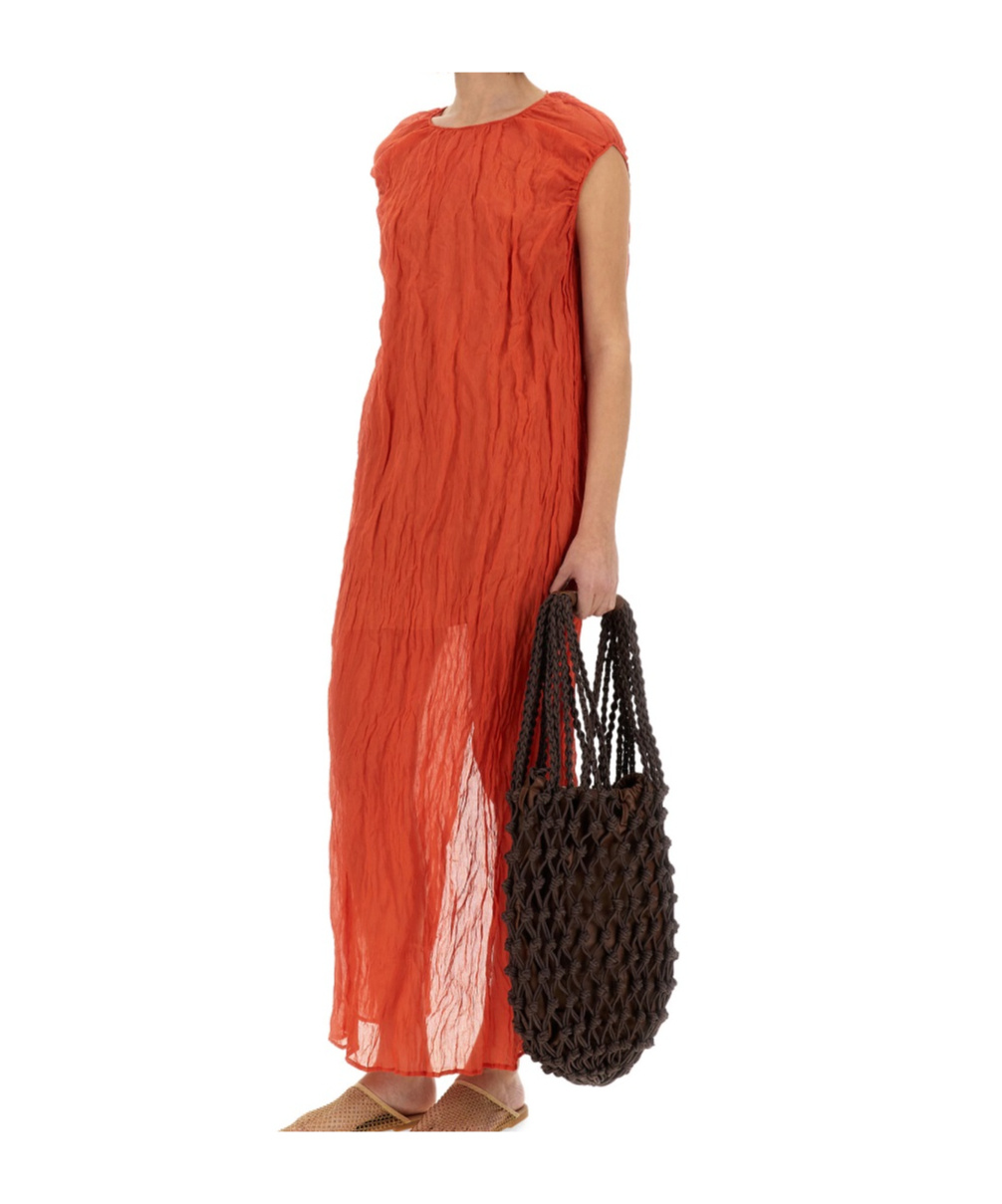 Alysi Metallic Gauze Longuette Dress In Red