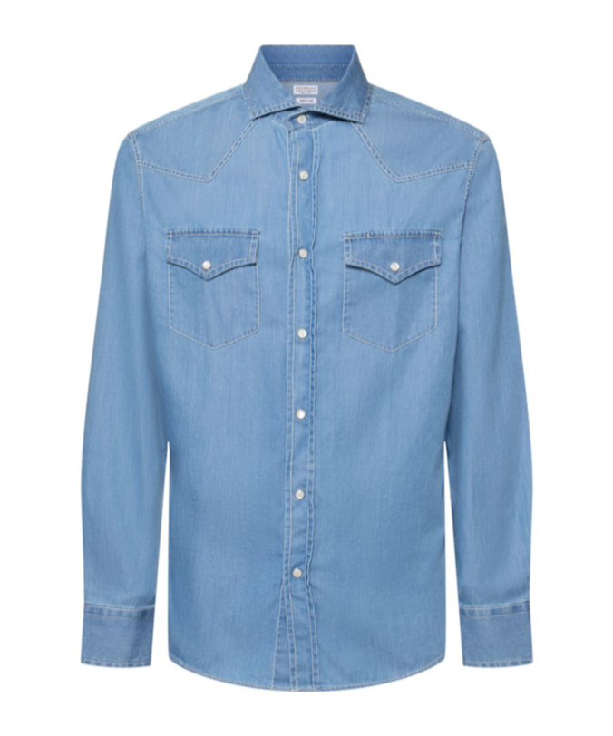 Brunello Cucinelli Long-sleeved Shirt In Blue