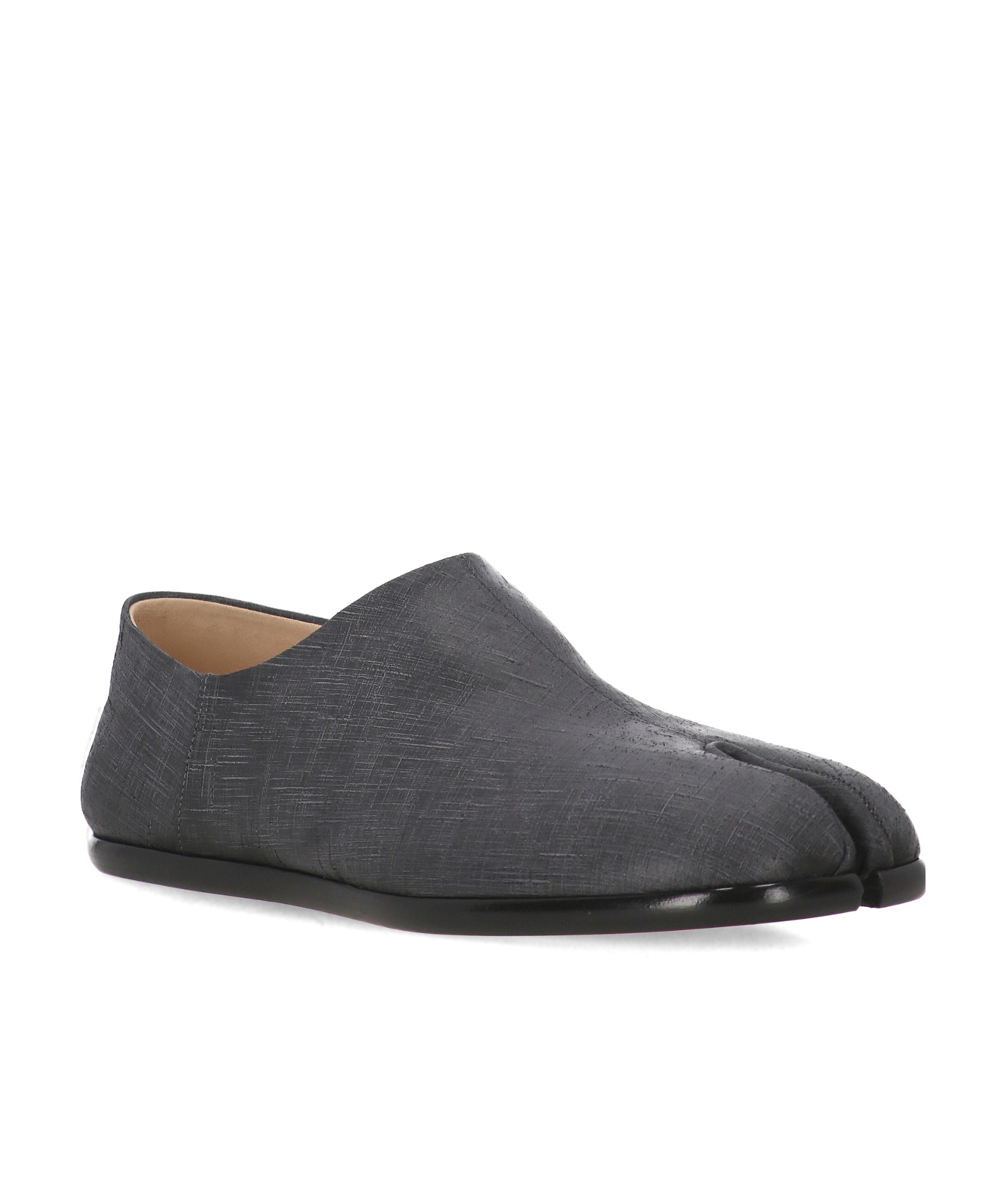 Maison Margiela Tabi Grey Branded Leather Slip On In Black