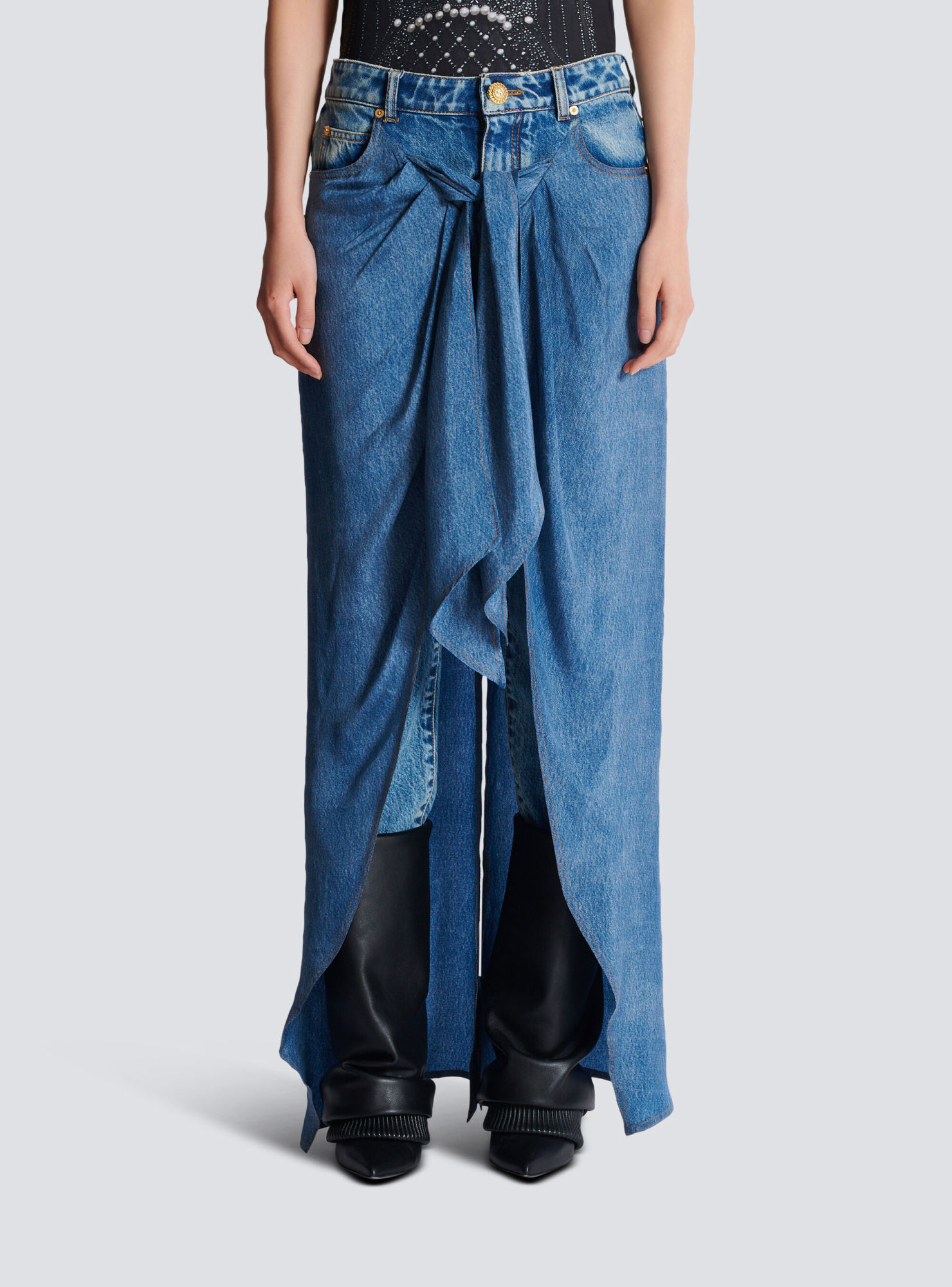 Balmain Jeans With A Pendant Skirt In Blue