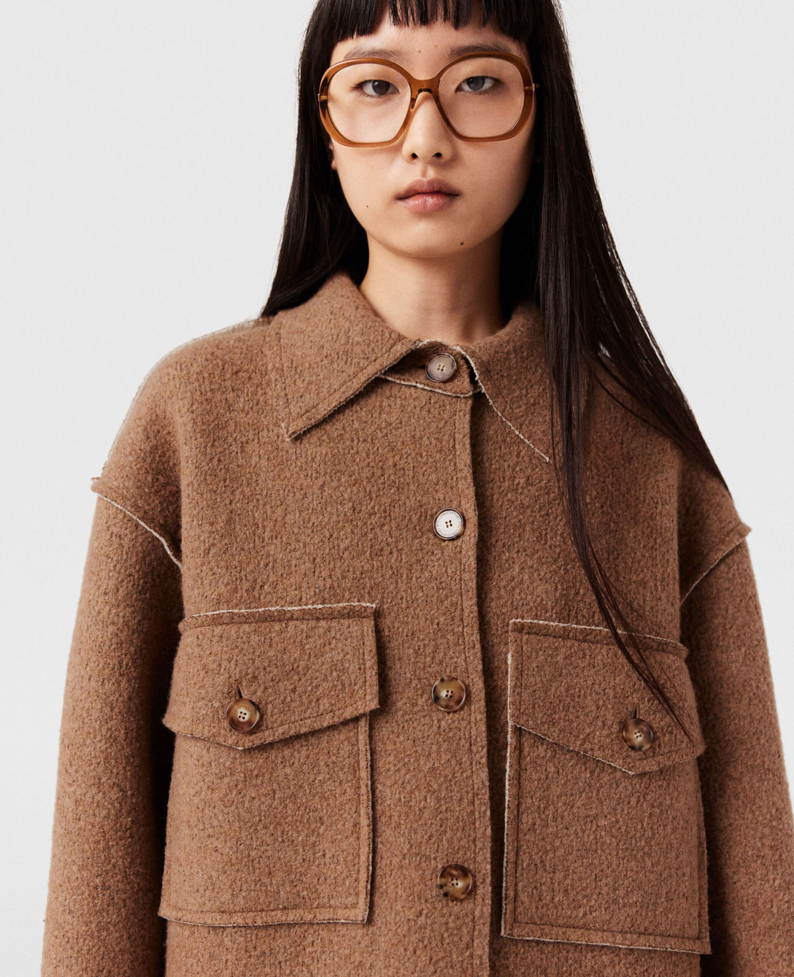 Stella Mccartney Exposed-seam Button-up Cardi-coat In Brown