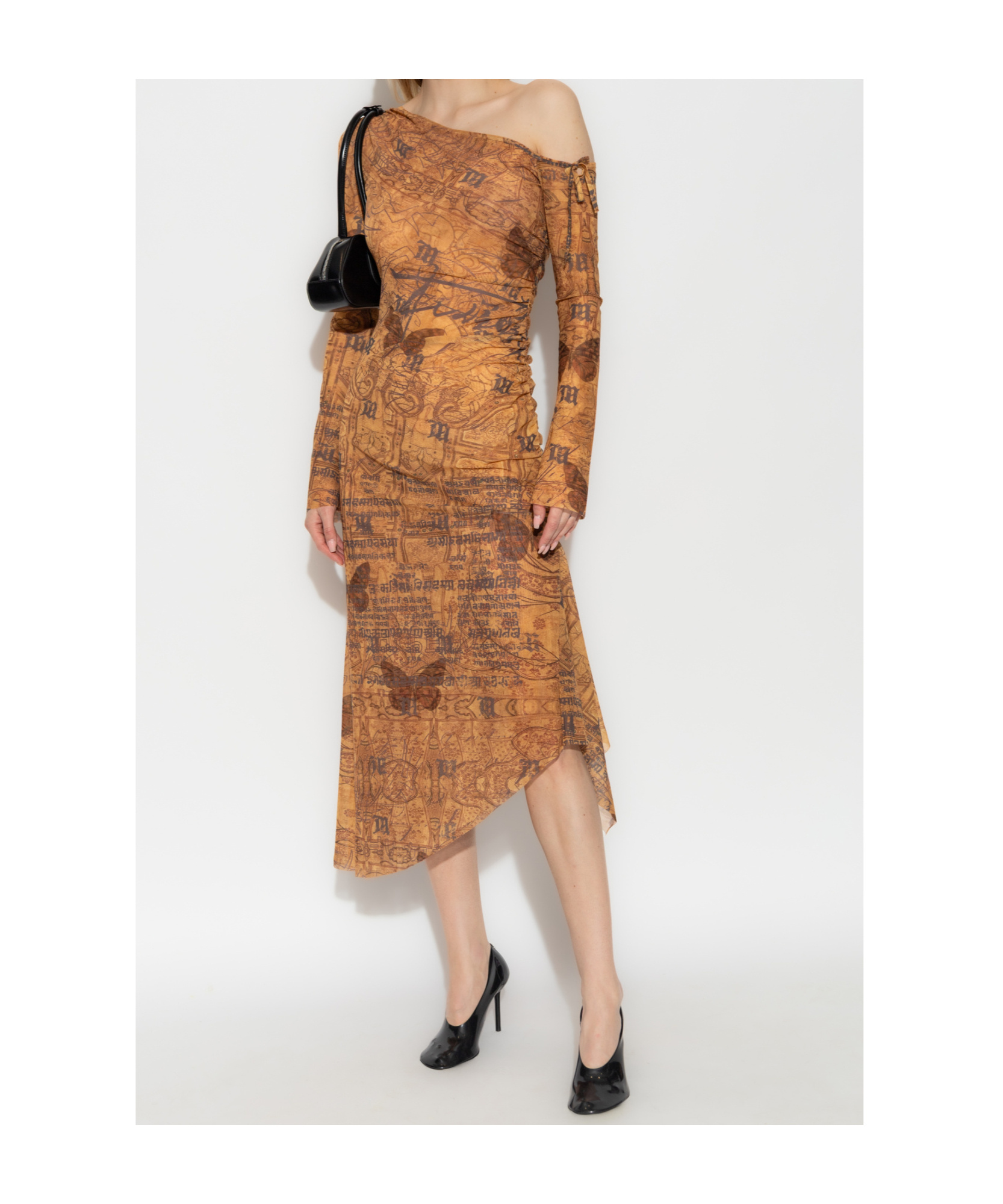Misbhv Abstract-pattern Print Midi Dress In Brown