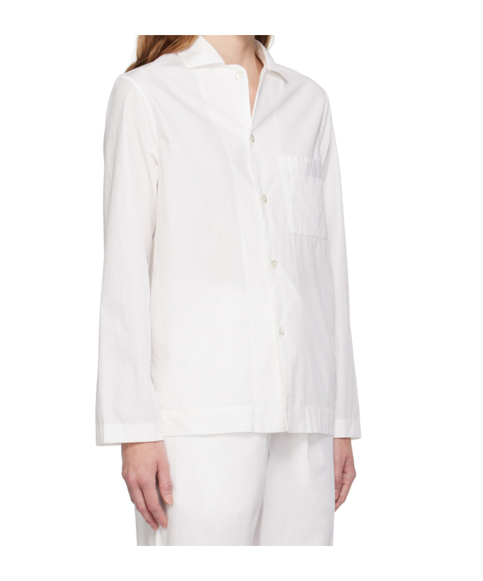 Tekla Buttoned Poplin Pajama Shirt In White