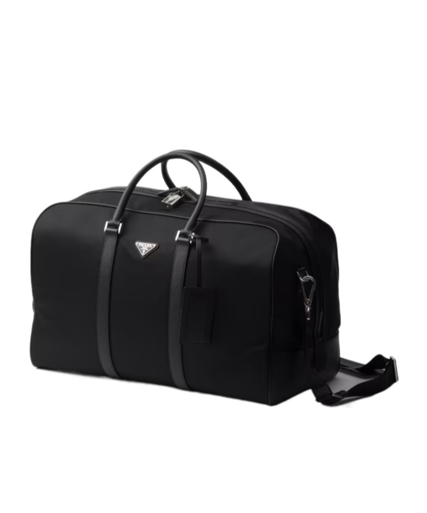 Prada Re-nylon And Saffiano Leather Duffel Bag In Black