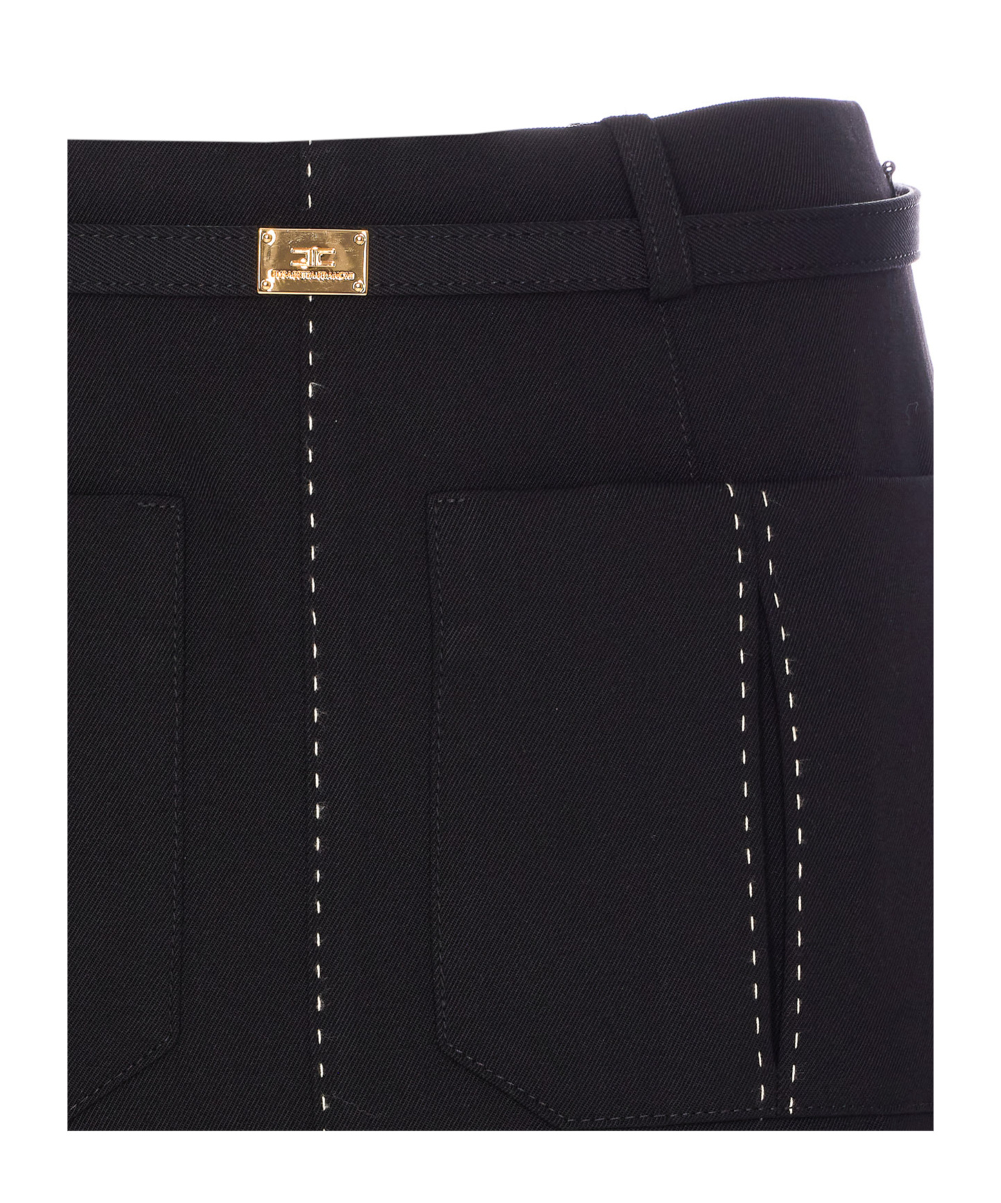 Elisabetta Franchi Belted Skirt With Front Split And Pockets In Black