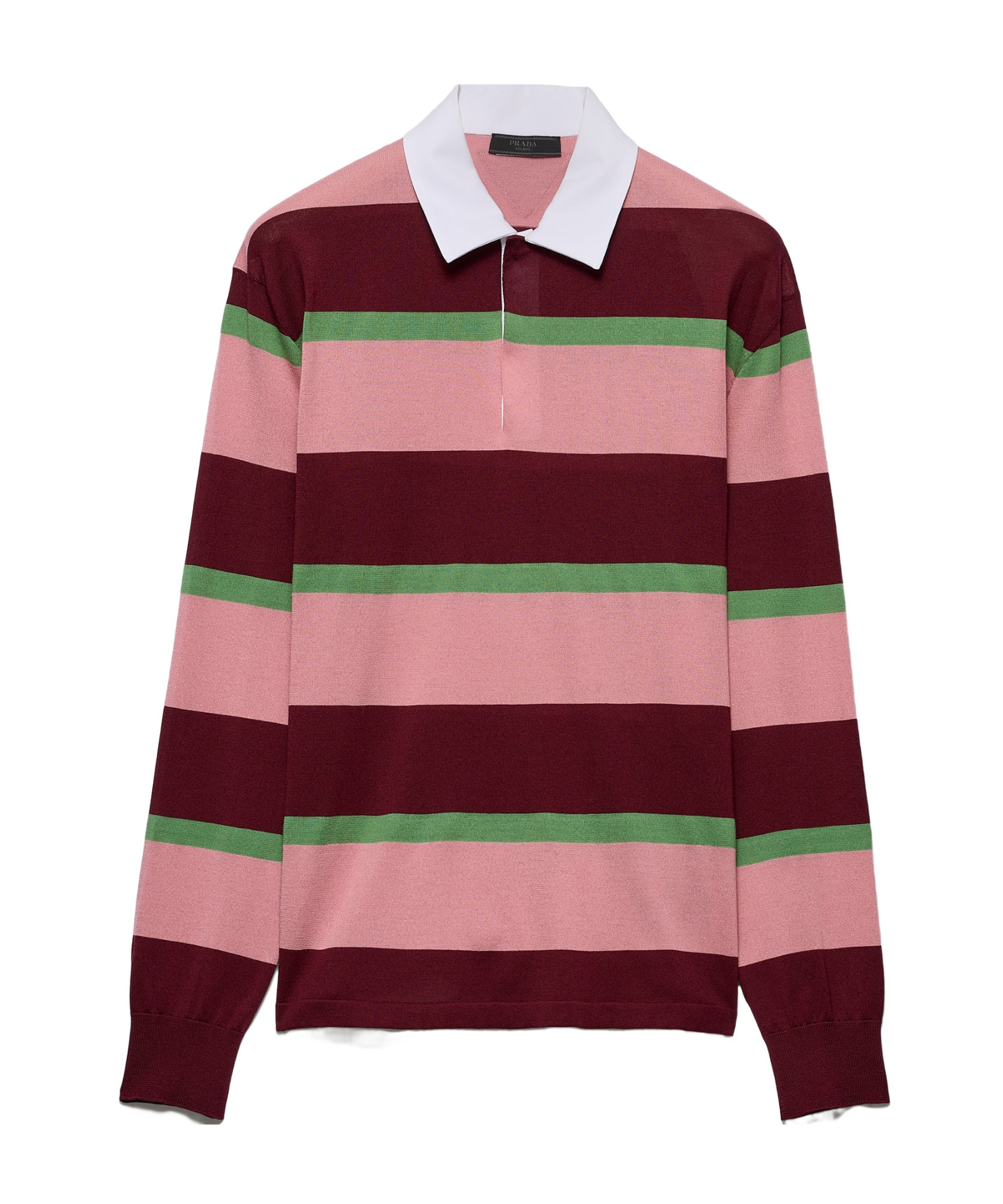 Prada Striped Silk And Cotton Polo Shirt In Wine Red