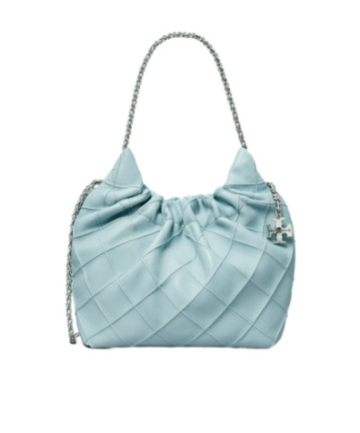 Tory Burch Mini Fleming Quilted Leather Hobo Bag In Blue