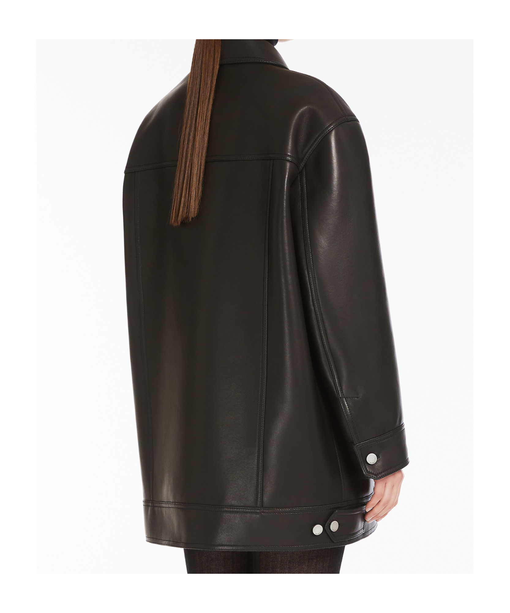 Max Mara Long-sleeved Leather Jacket In Black