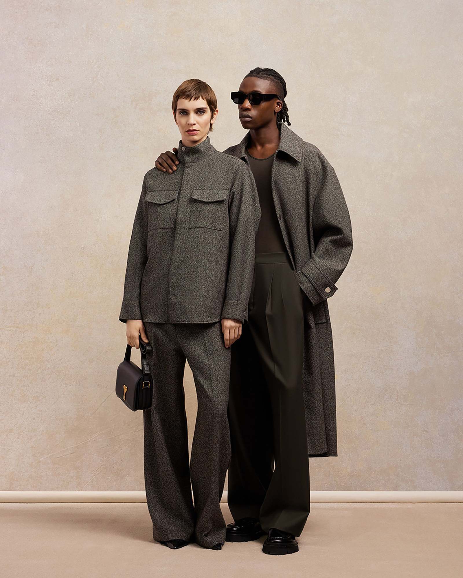 Ami Alexandre Mattiussi Wool-cotton Blended Large-profile Belted Coat In Black