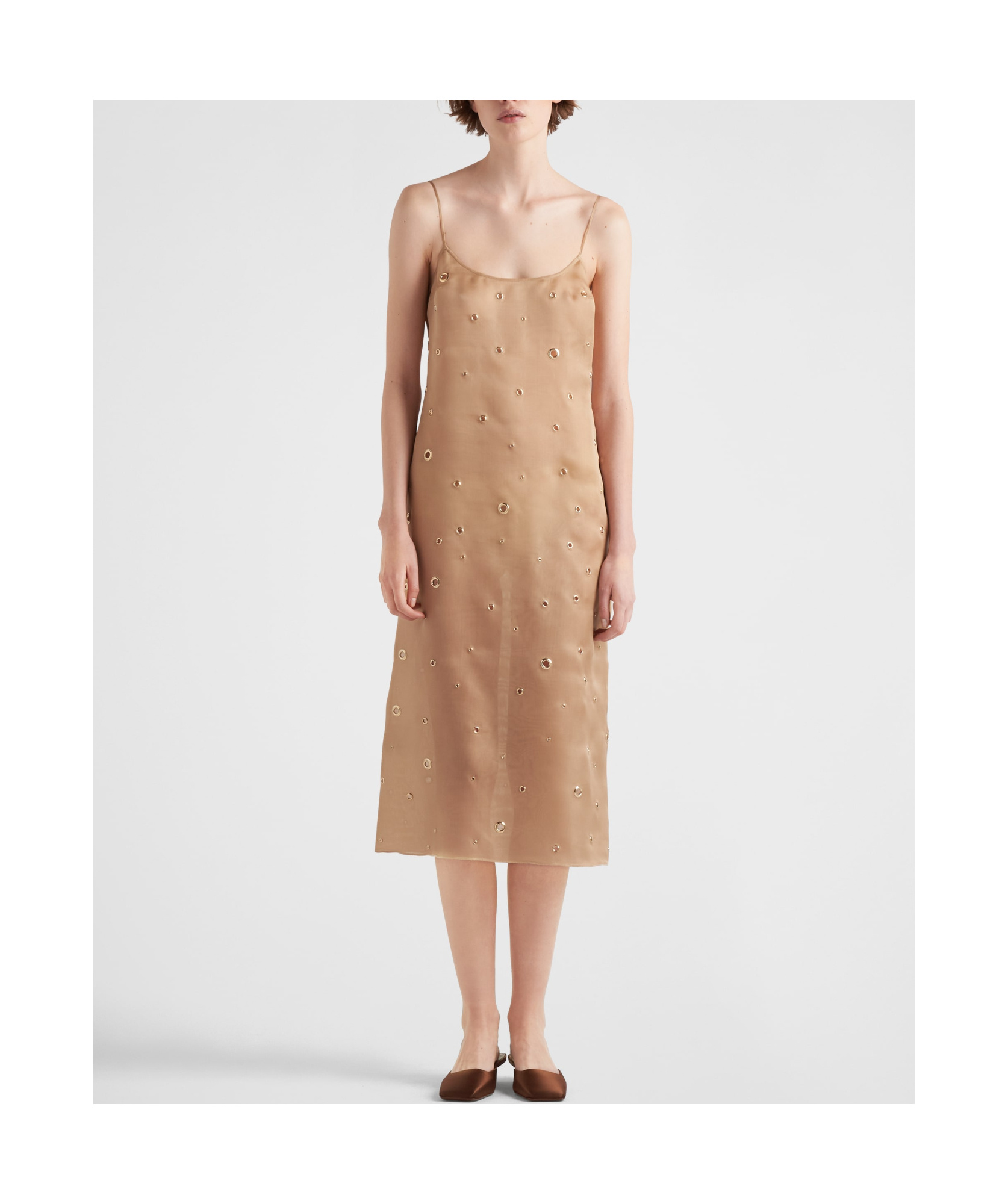 Prada Women's Beige Organza Dress In Brown