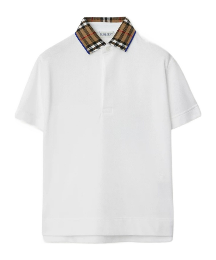 Burberry Kids' Check-collar Cotton Polo Shirt In White