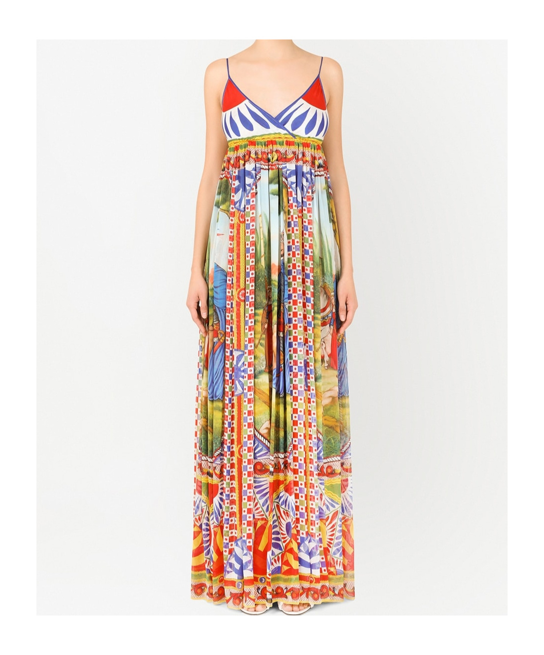 Dolce & Gabbana V-neck Carretto Print Chiffon Maxi Dress In Multicolor