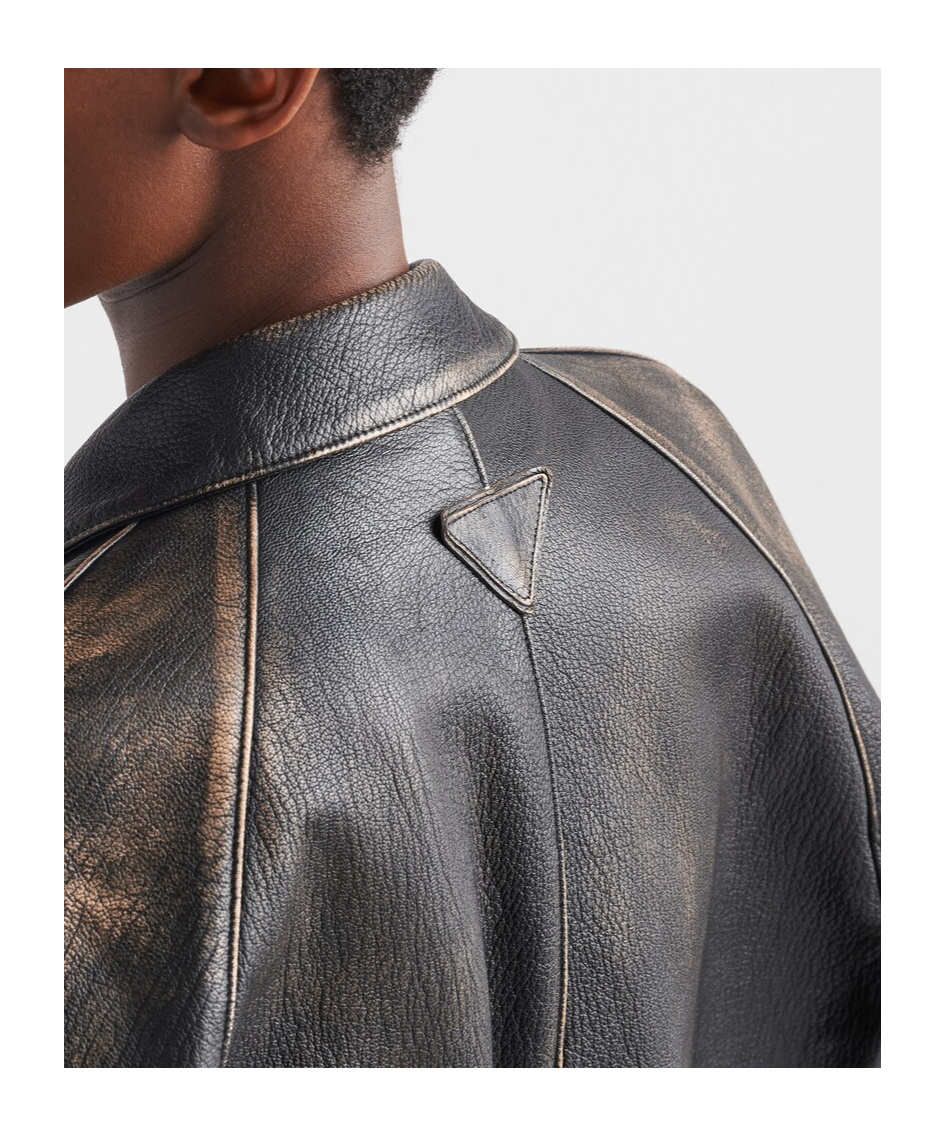 Prada Leather Blouson Jacket In Black