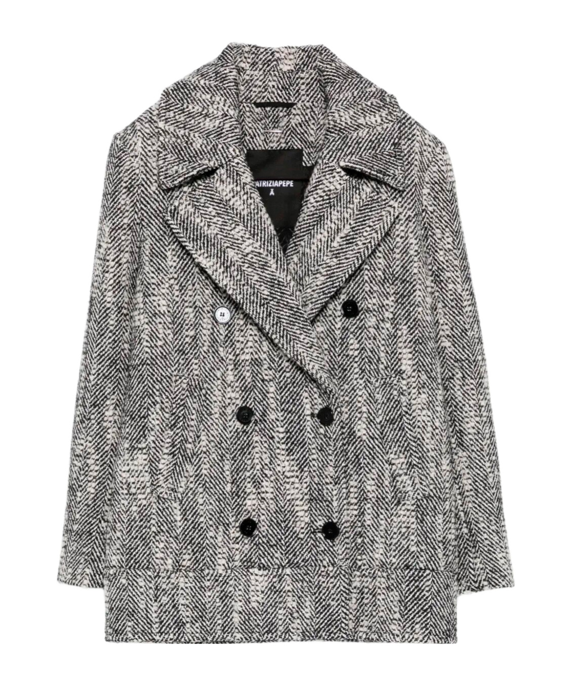 Patrizia Pepe Herringbone Double-breasted Coat In Gray