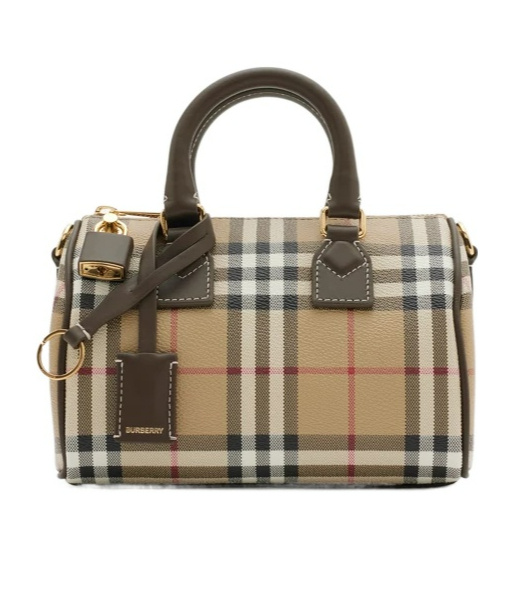 Burberry Beige Mini Check Bowling Bag In Green