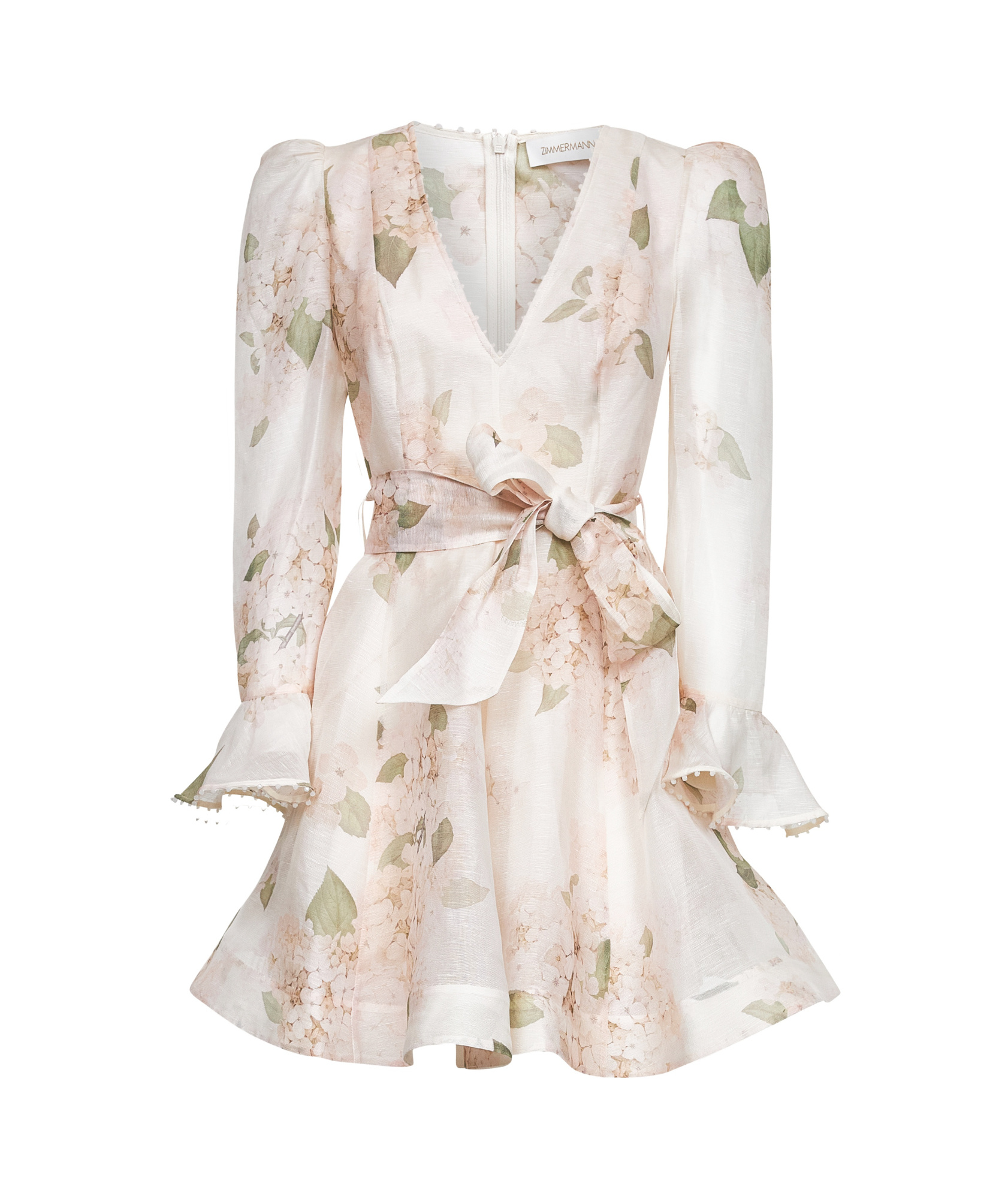 Zimmermann Womens Balance Long-sleeve Linen And Silk-blend Mini Dress White Hydrangea Xxs