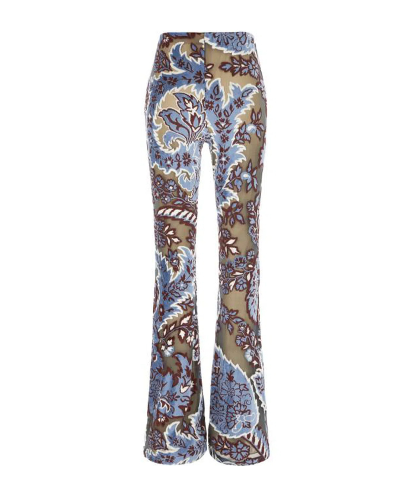 Etro Floral Velvet Jacquard Flared Pants In Multicolor