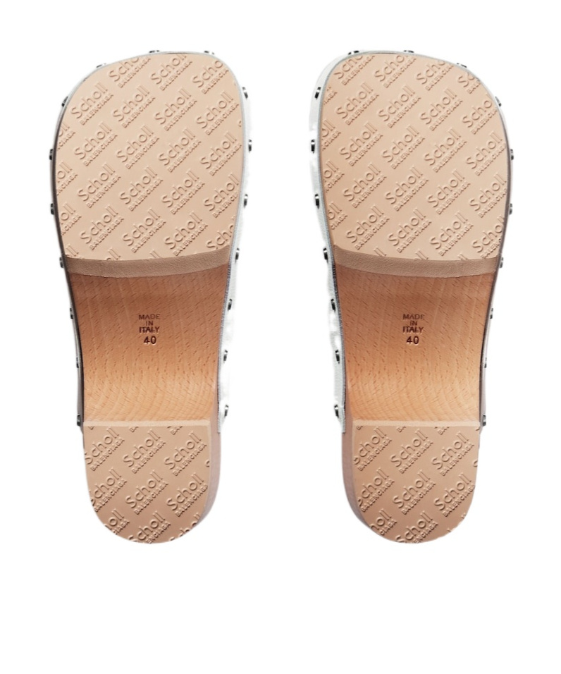 Balenciaga Scholl X 'clog' Perforated Rivet Wooden Mules In Neutral