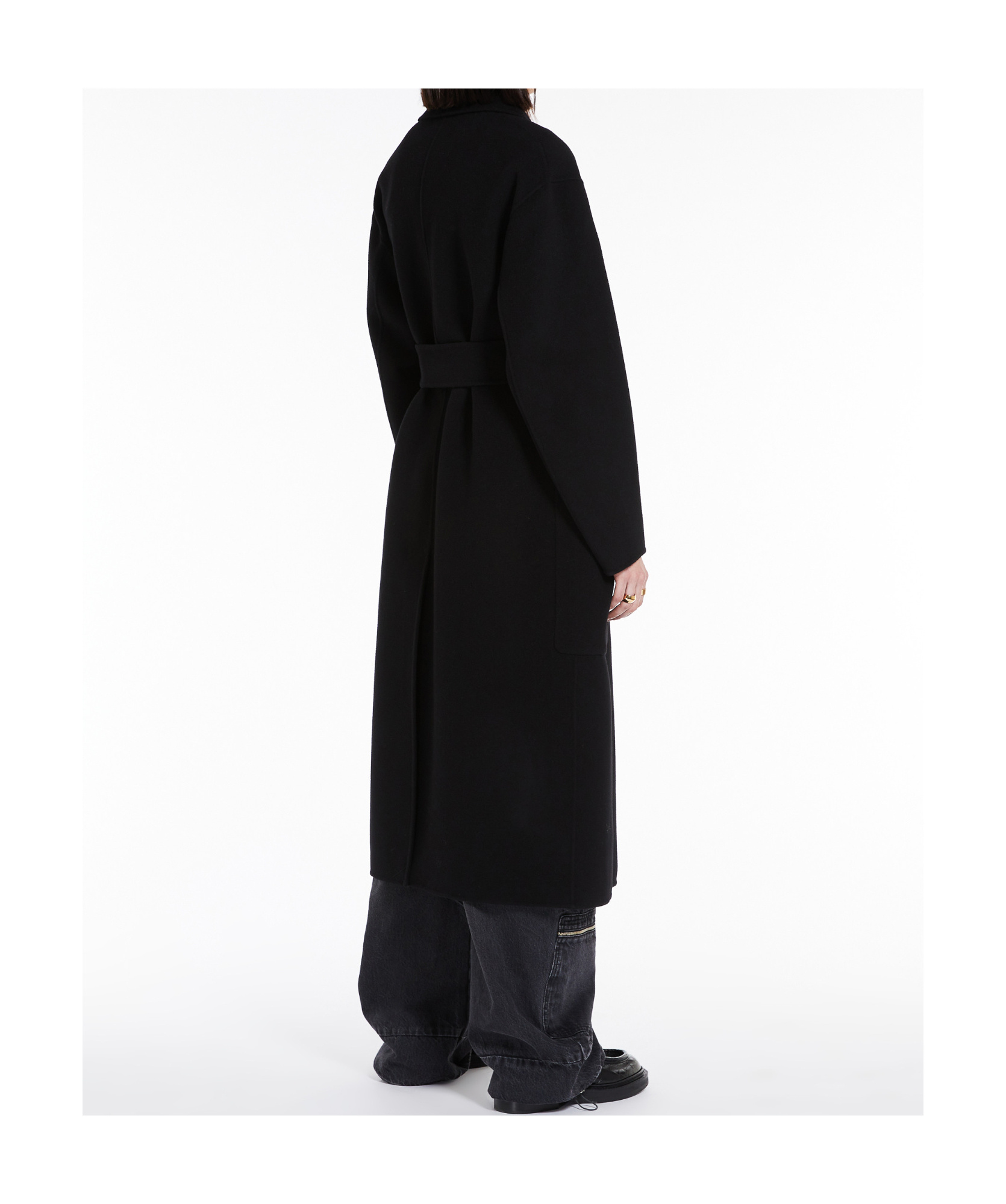 Sportmax Black Wide Notched Lapel Coat In Black