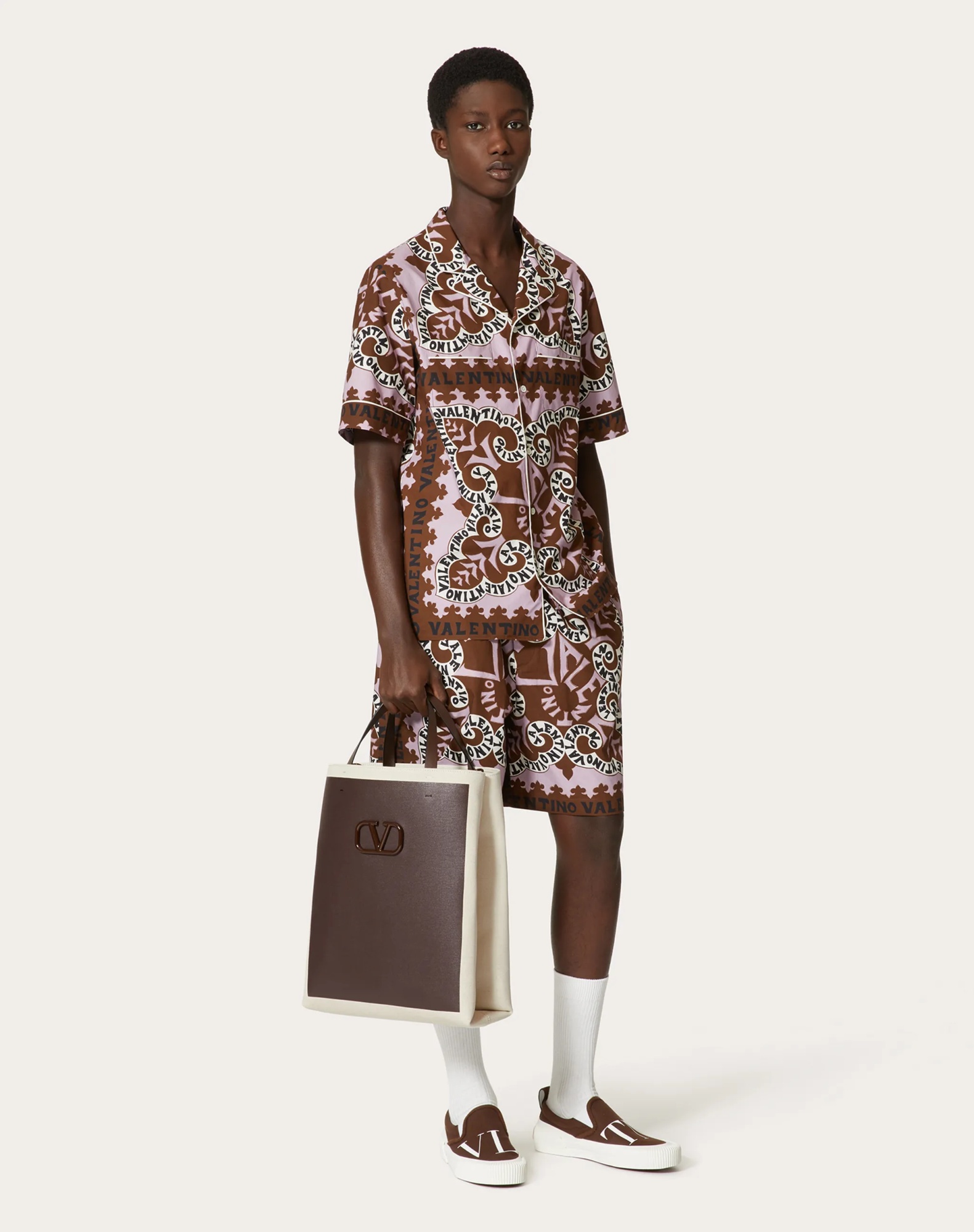 Valentino Vlogo Signature Canvas Tote In Brown