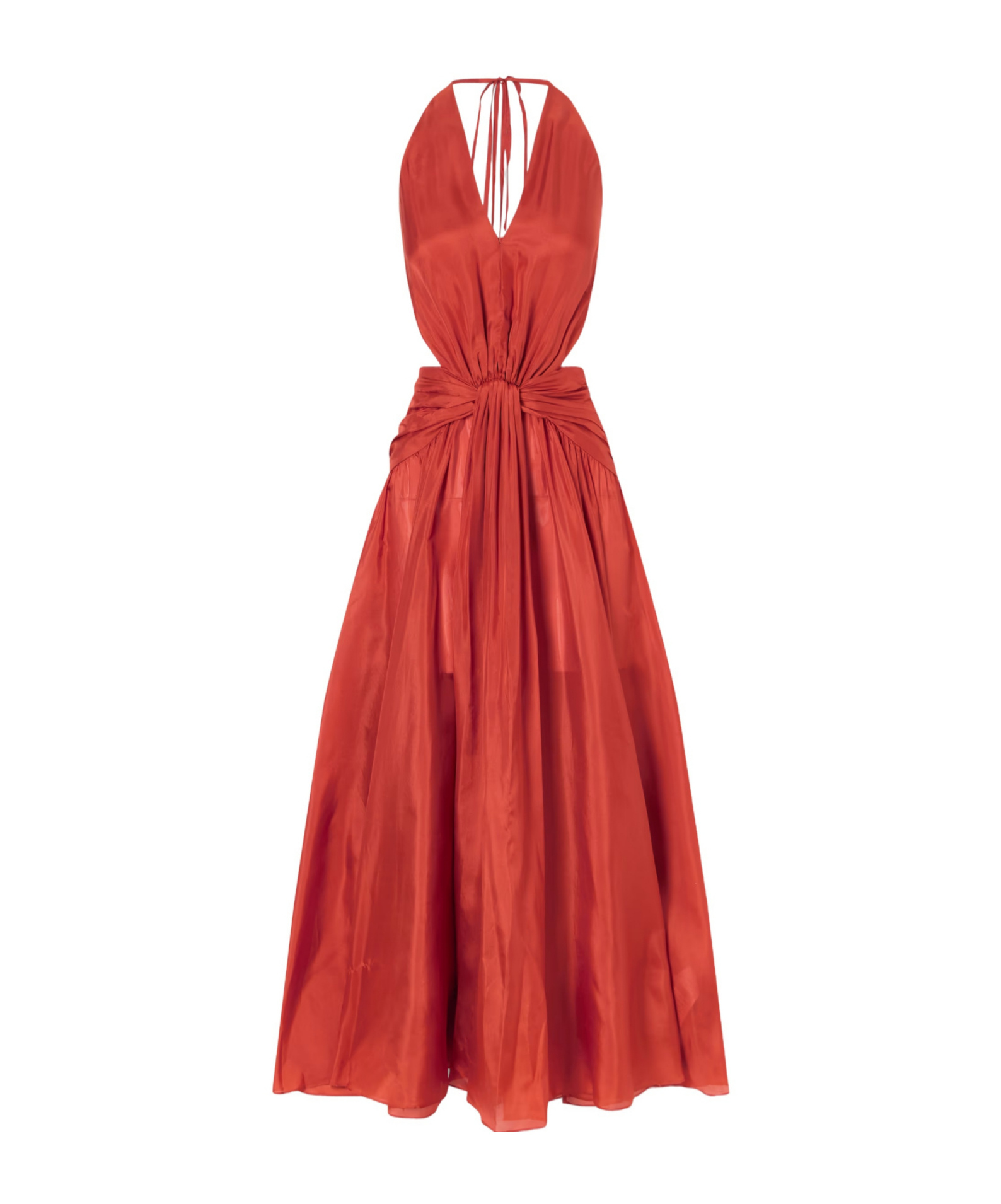Zimmermann Indra Knotted Silk Halterneck Maxi Dress In Red