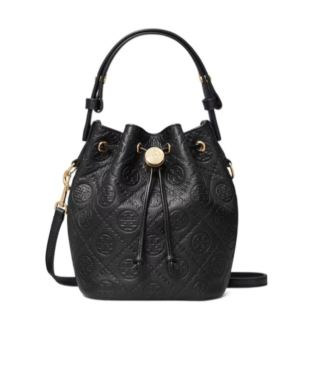 Tory Burch T-monogram Quilted Leather Bucket Bag In Black