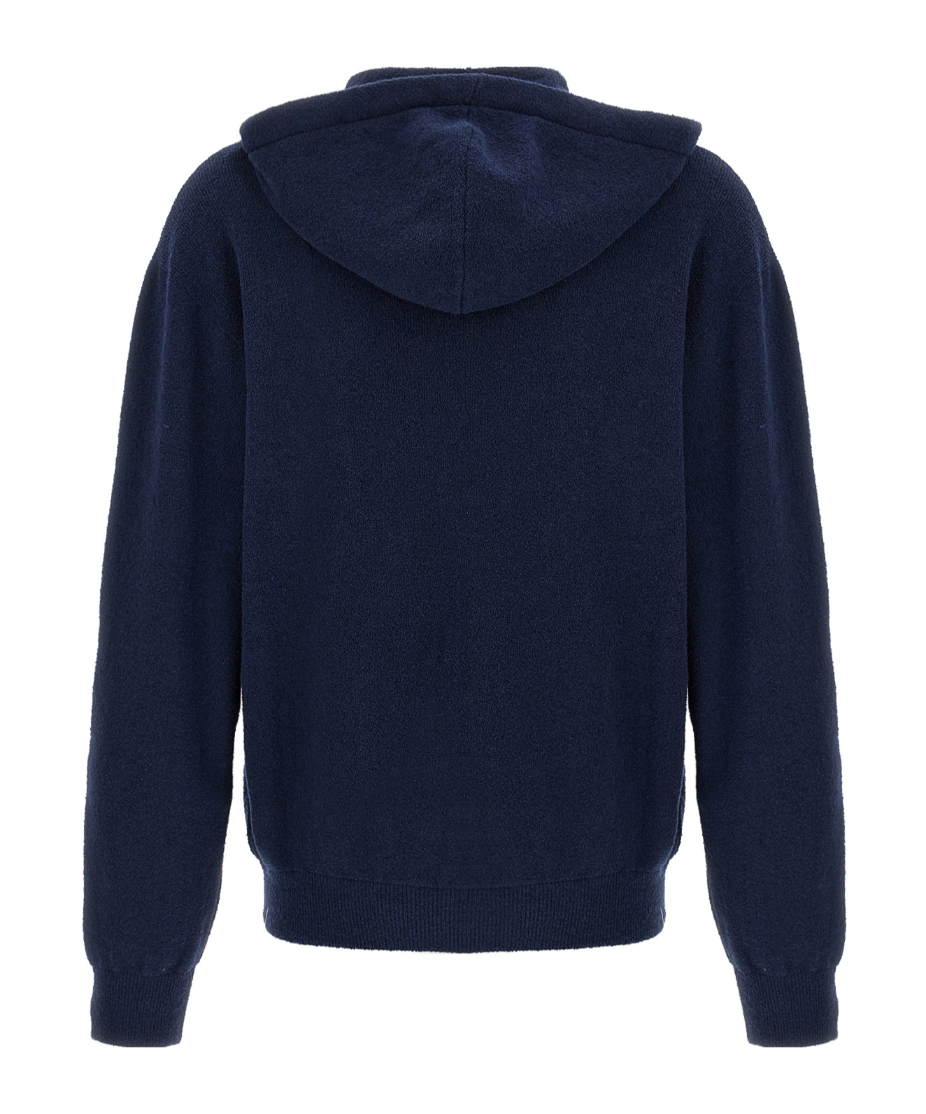 Roberto Collina Hooded Terry Sweater With Ribbed Cuffs And Hem In Blue