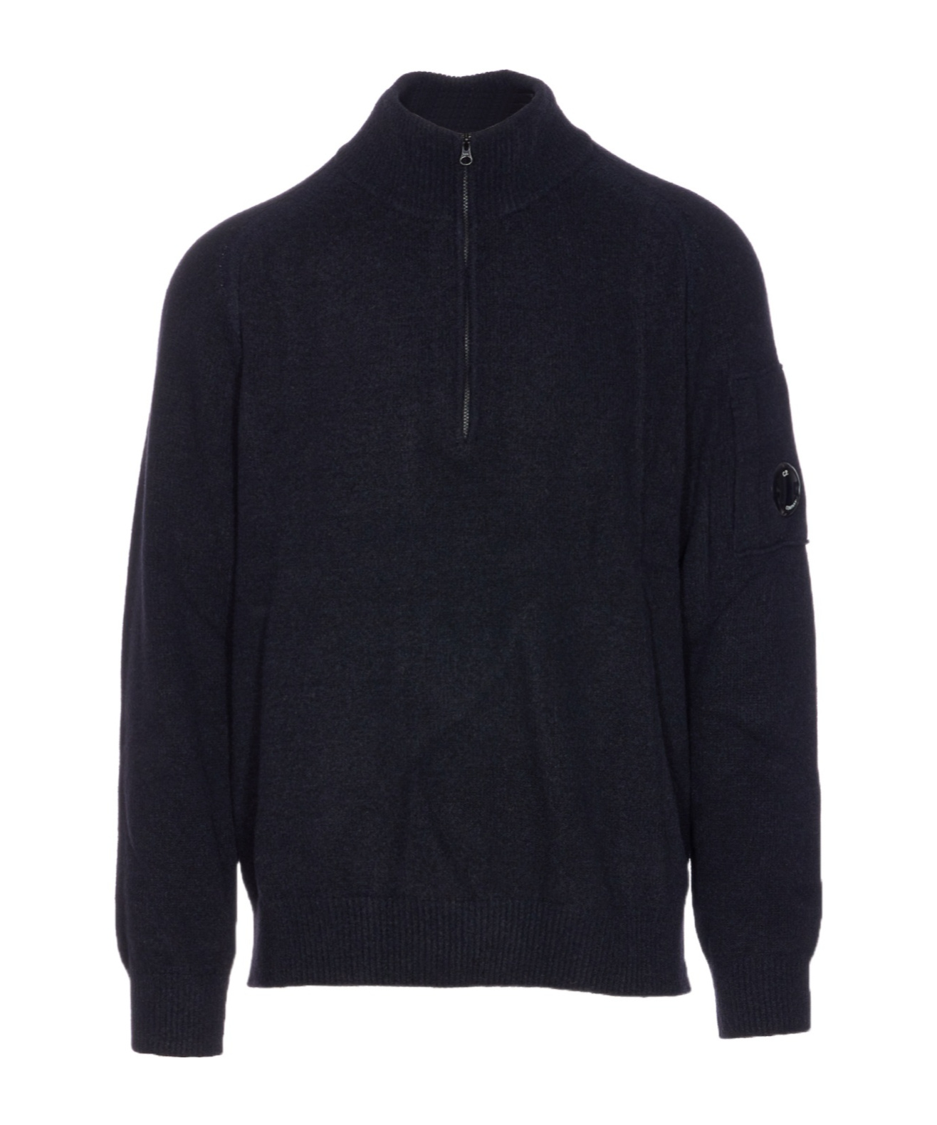 C.p. Company High Neck Long Sleeve Knit Polo In Black