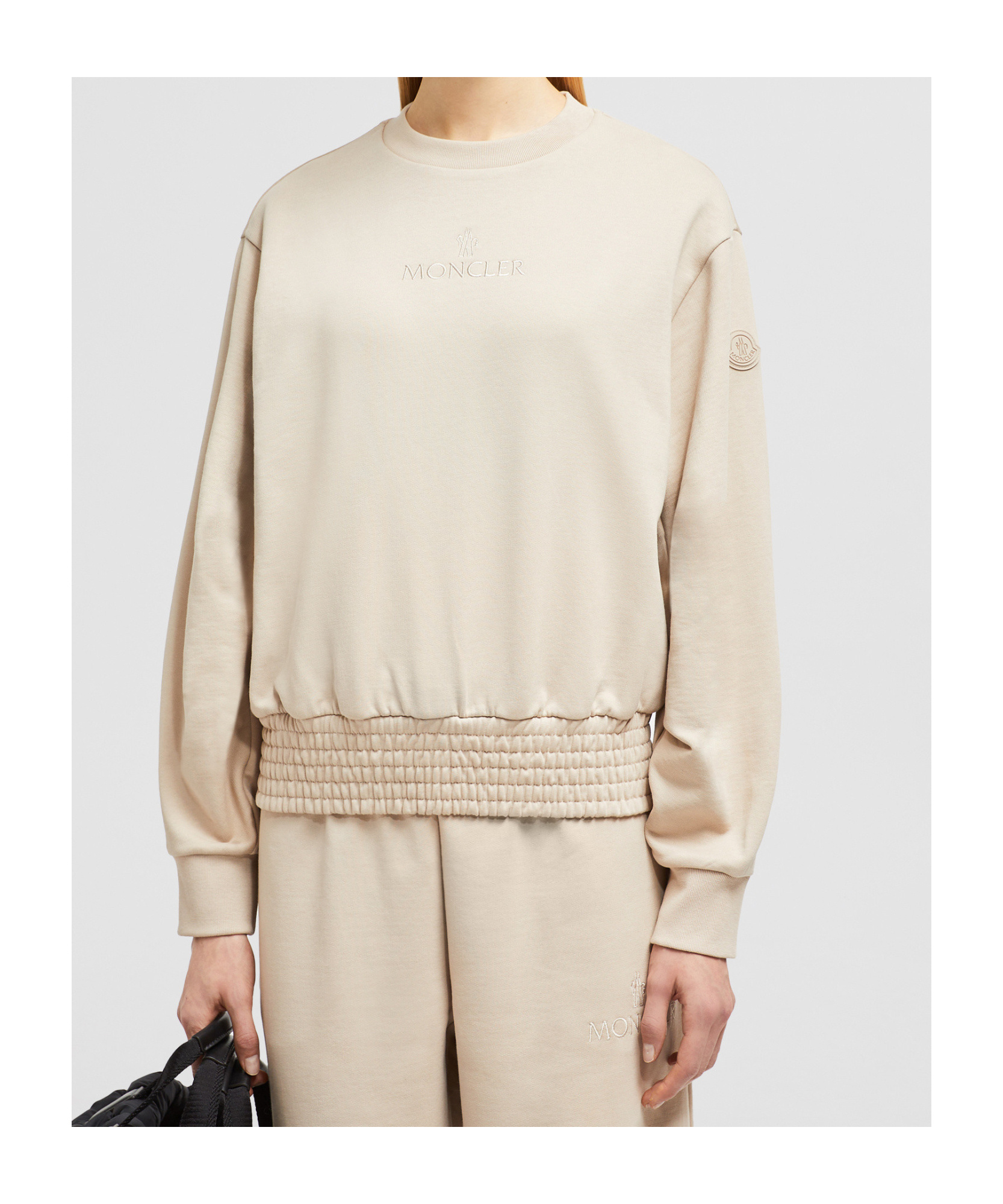 Moncler Sweat En Coton À Manches Plissées In Nude