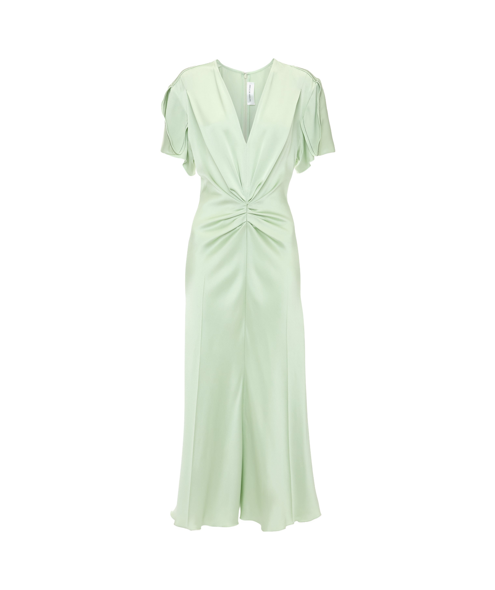 Victoria Beckham Jade Green Ruffled Midi Dress In White