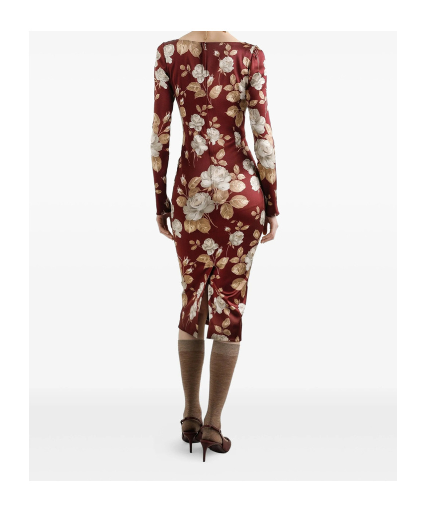 Dolce & Gabbana Floral Pattern Knee-length Dress With Long Sleeves In Multi