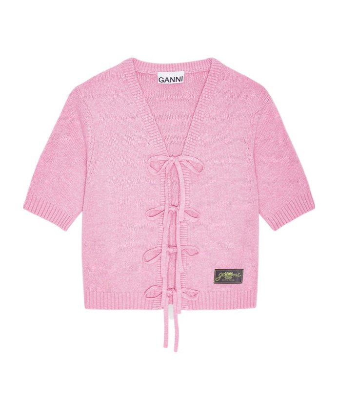 Ganni Womens V-neck Short-sleeves Wool-blend Cardigan Primrose Pink In Pink
