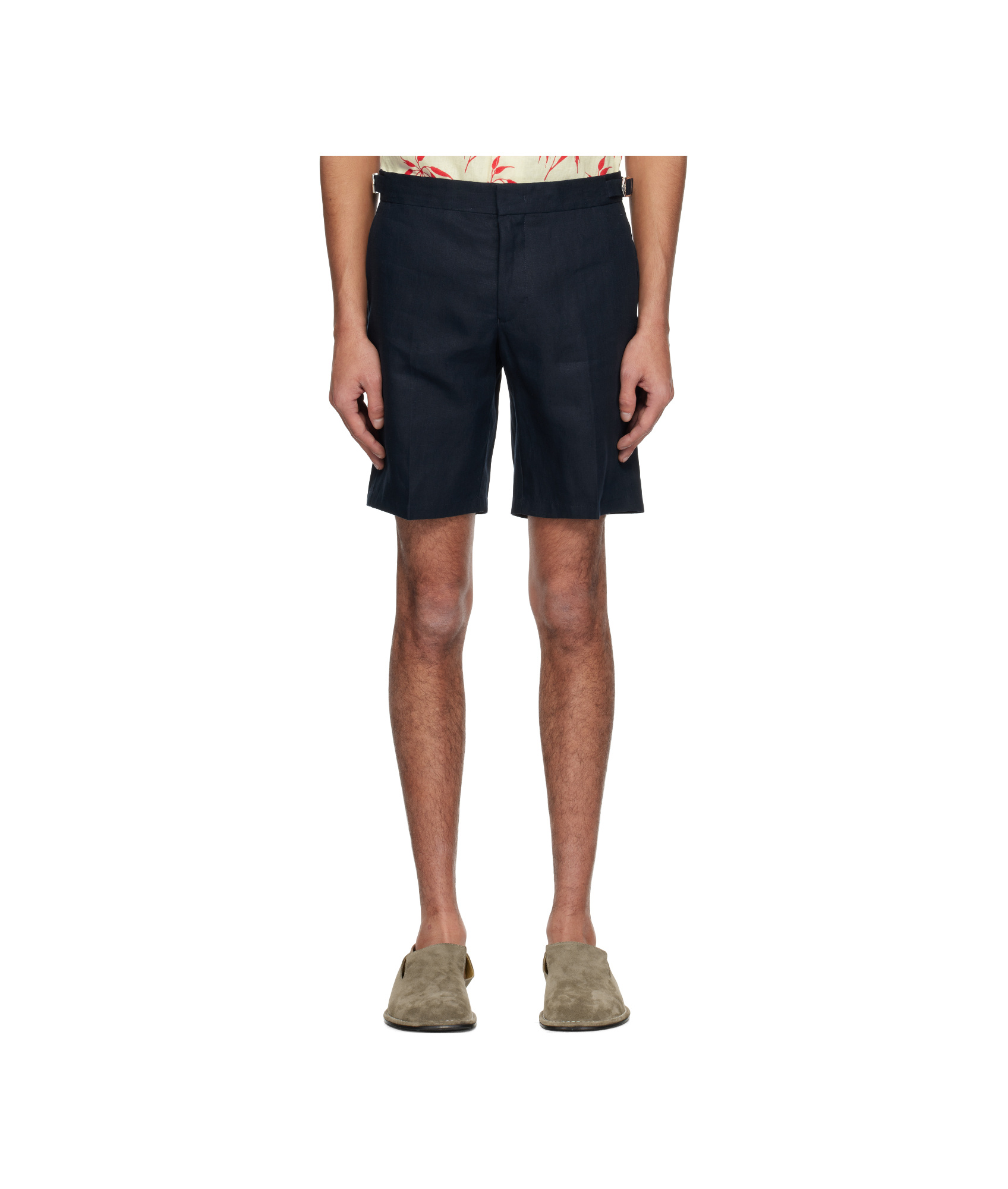 Orlebar Brown Navy Norwich Italian Linen Shorts In Black
