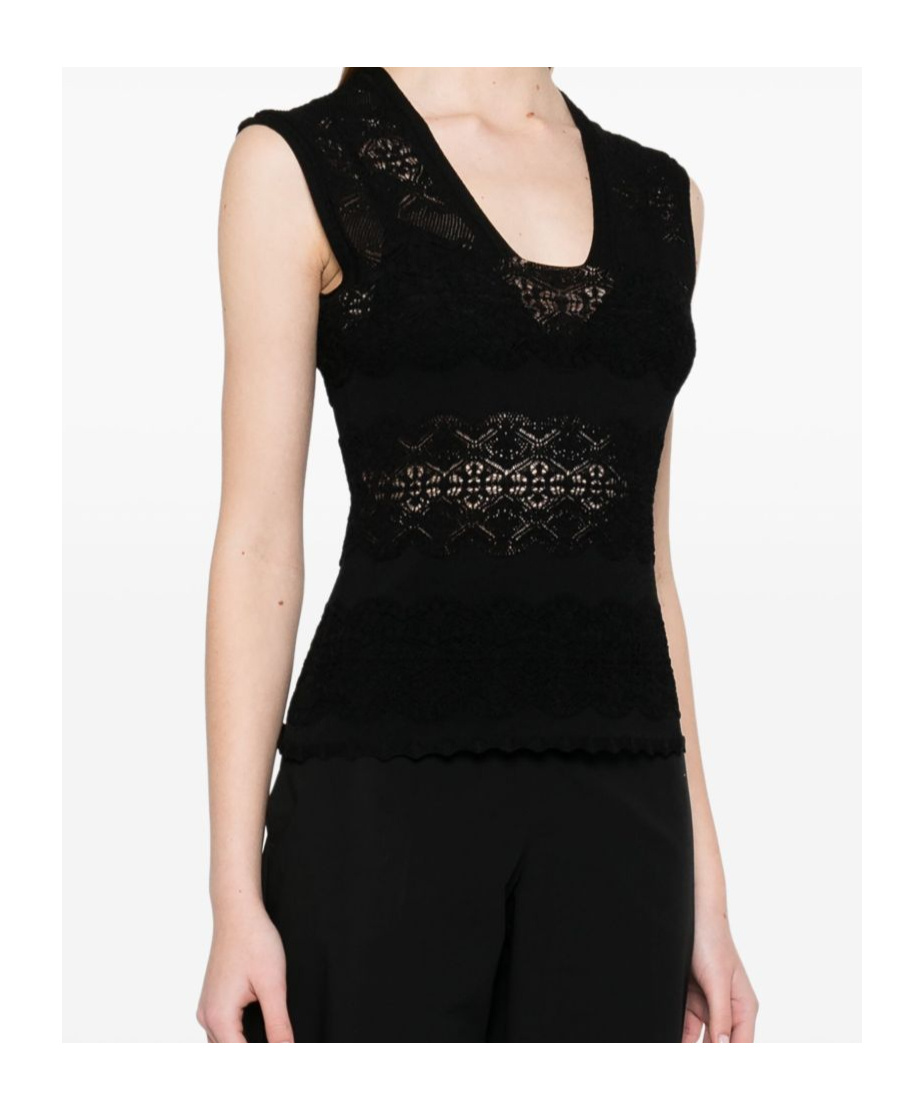 Twinset Twin-set Fitted Black Top With Lace Detailing In Black
