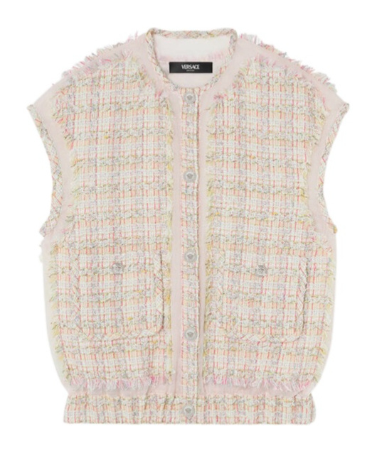 Versace Fancy Metallic Tweed Vest In Nude