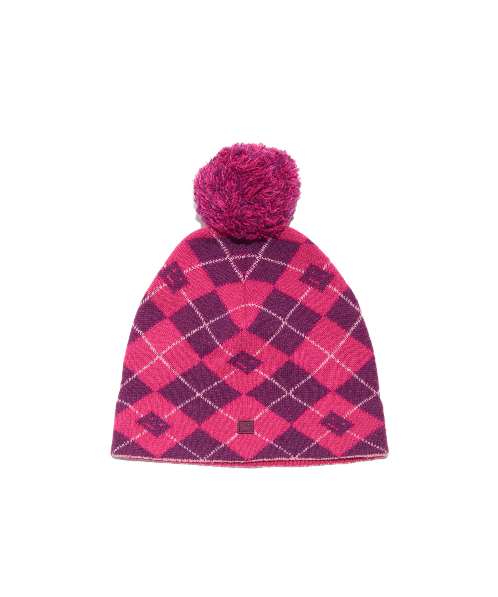 Acne Studios Pompom-detail Checked Beanie In Pink